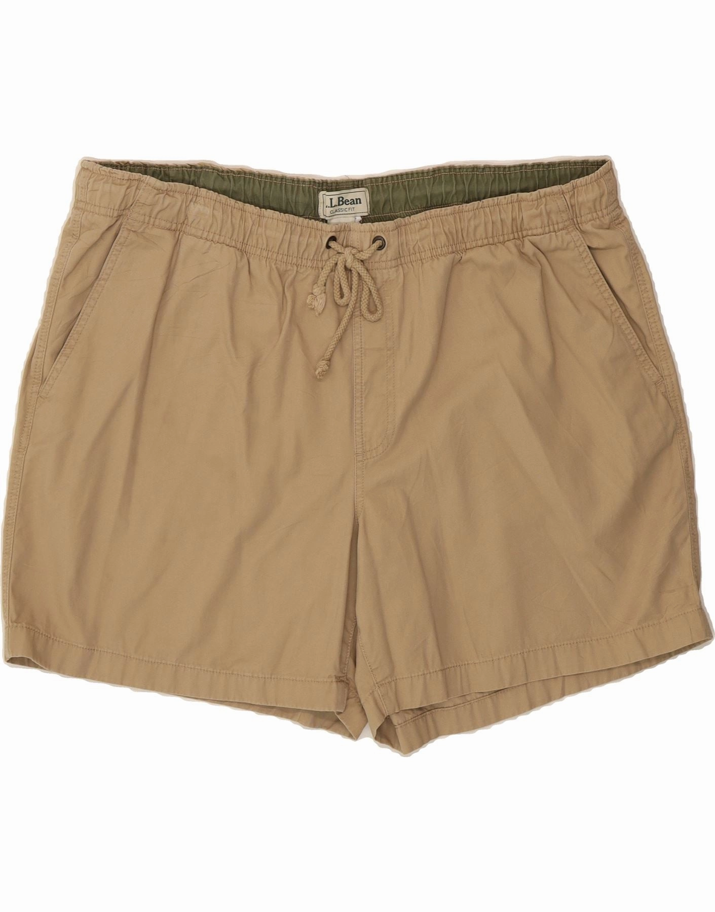 L.L.BEAN Mens Classic Fit Chino Shorts 2XL W44  Beige Cotton Light Reflective Trim