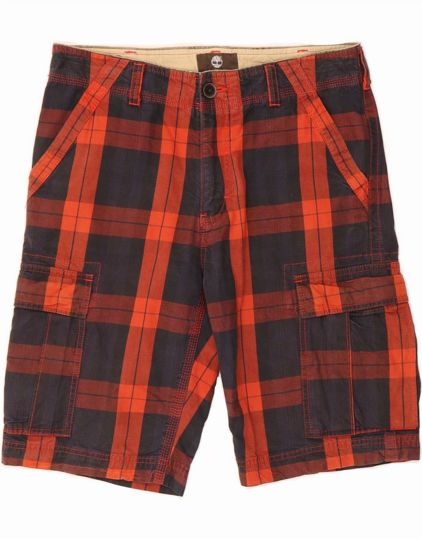 TIMBERLAND Mens Cargo Shorts W31 Medium  Red Check Cotton Travel Essential QuickDryTechnology