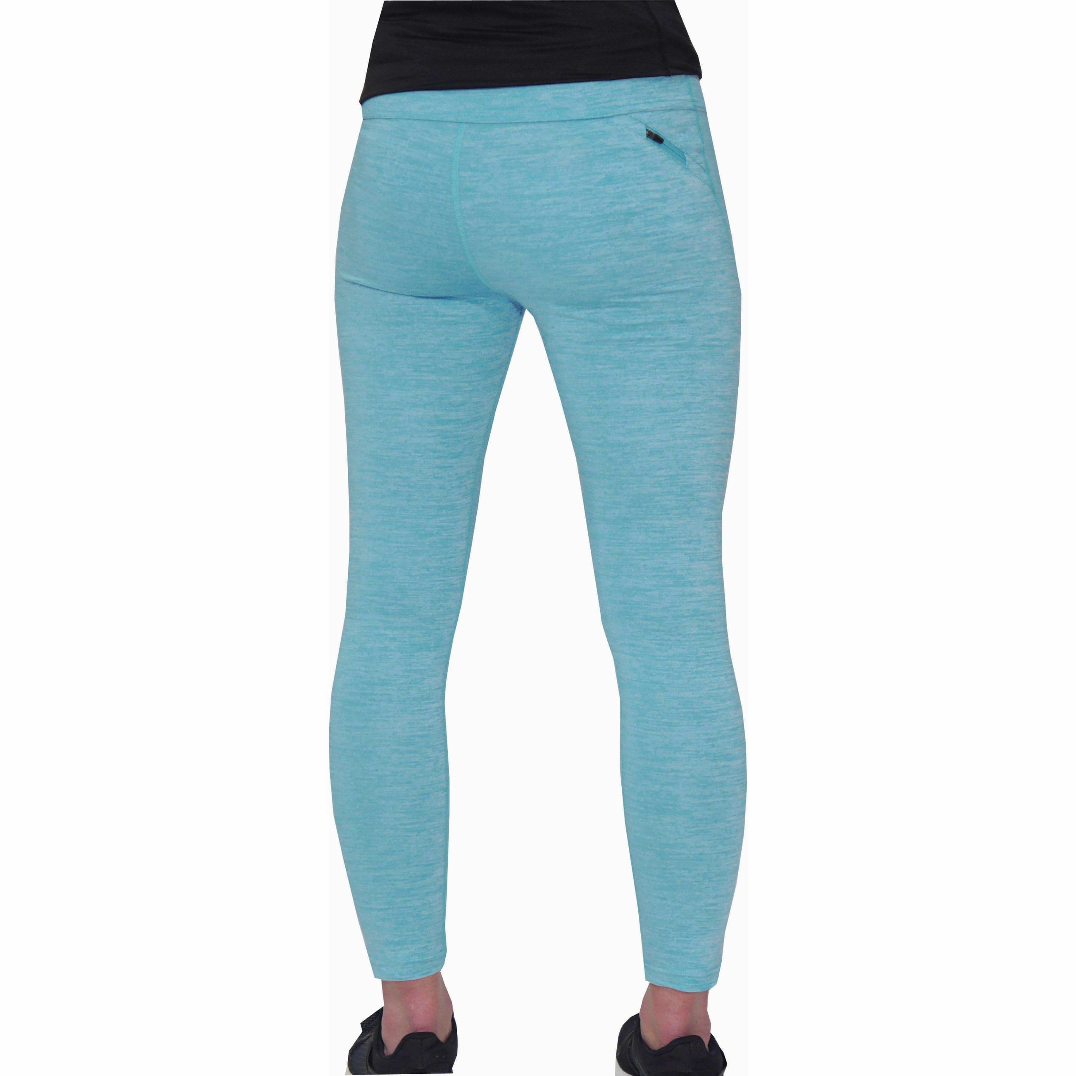 More Mile Heather Womens Long Running Tights - Blue Dance Practice Loose Fit Double Layer Airport Travel