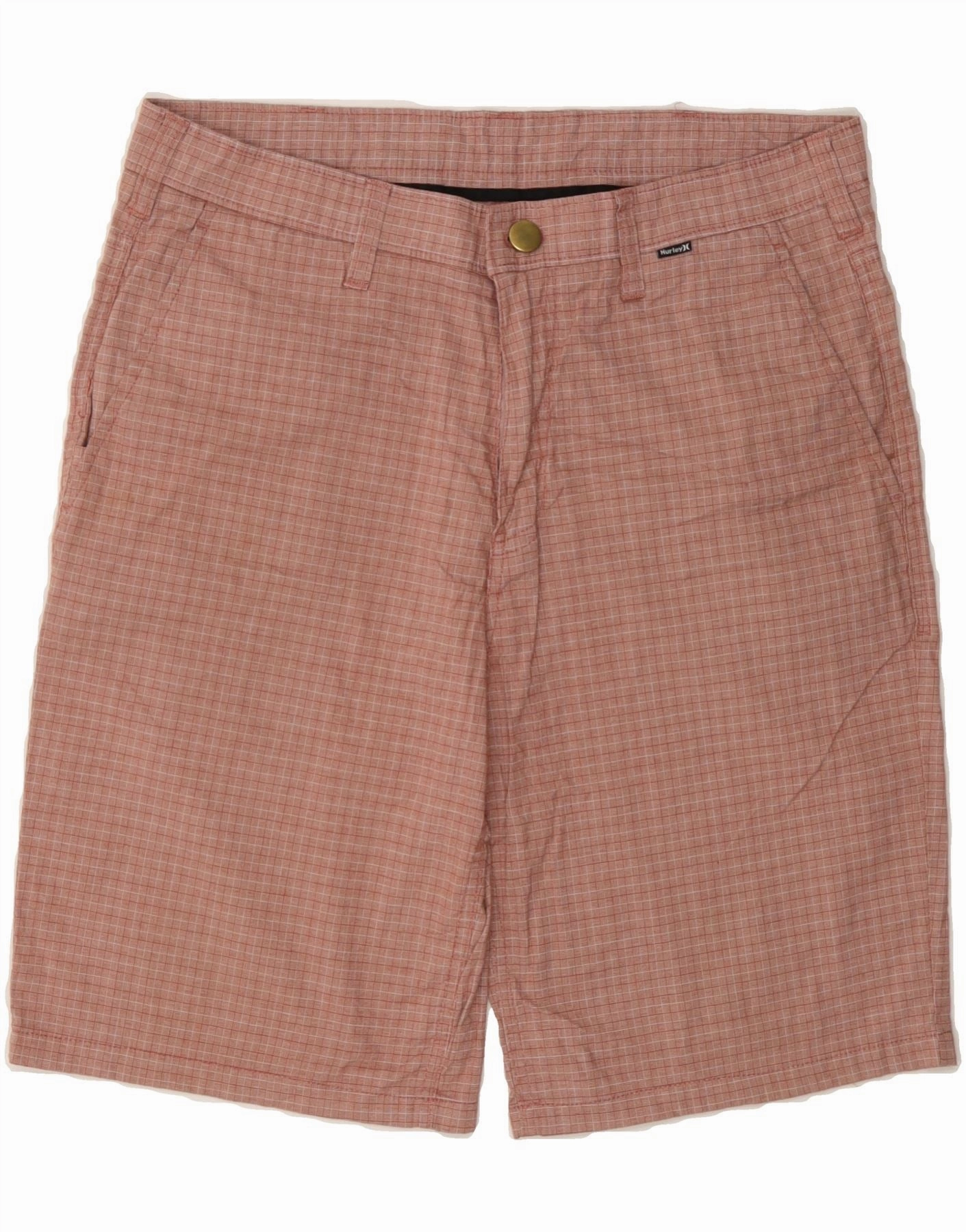 HURLEY Mens Chino Shorts W30 Medium Pink Check Cotton Smart Look