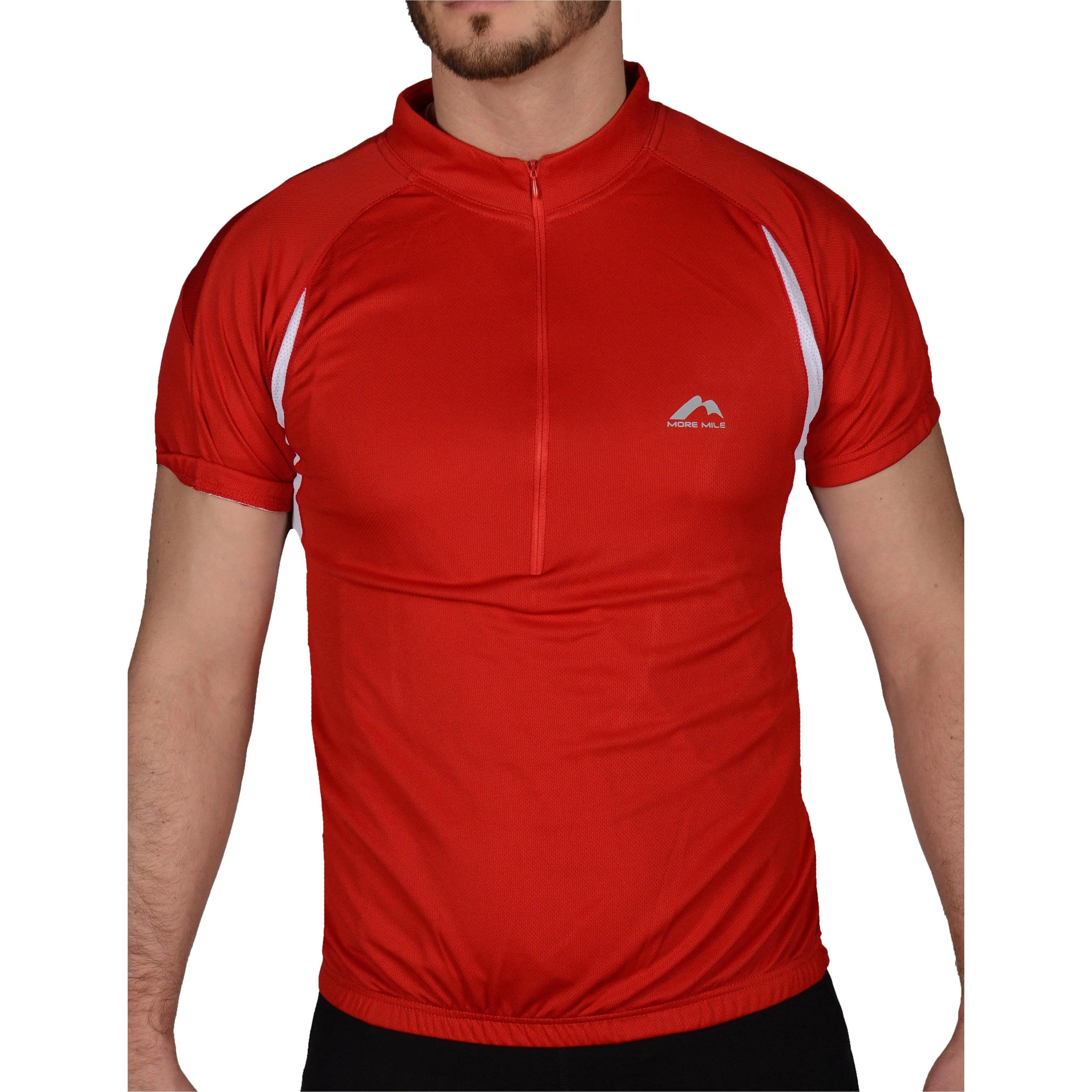 Non Irritating Collar More Mile Short Sleeve Half Zip Mens Cycling Jersey - Red