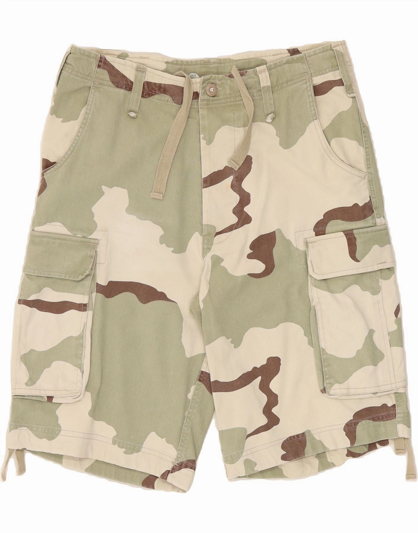 Work Ready Cool Breeze VINTAGE Mens Regular Cargo Shorts W35 Large Beige Camouflage Cotton
