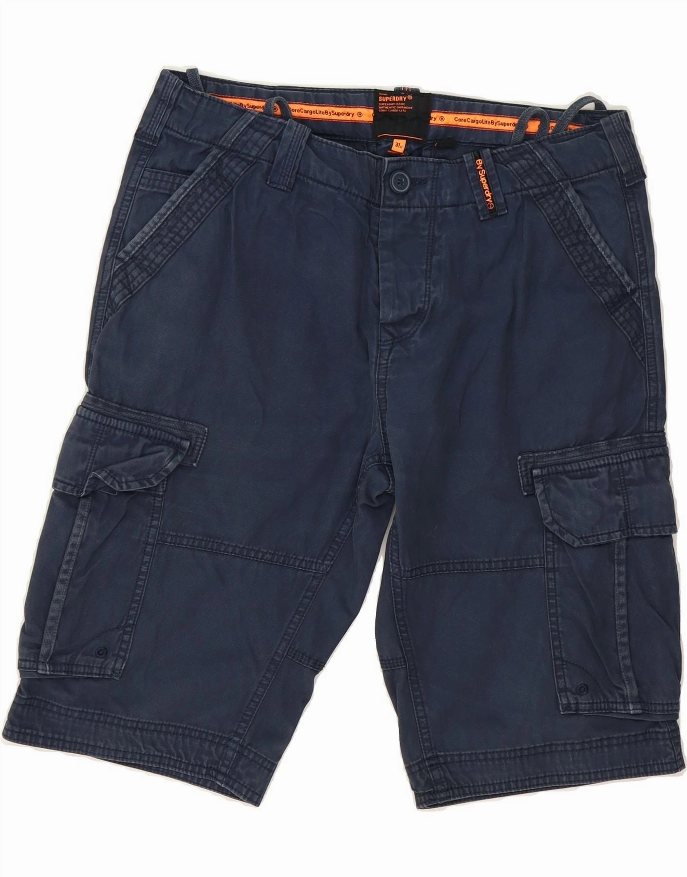 SUPERDRY Mens Cargo Shorts W31 Medium Navy Blue Cotton UV resistant Quick Wear