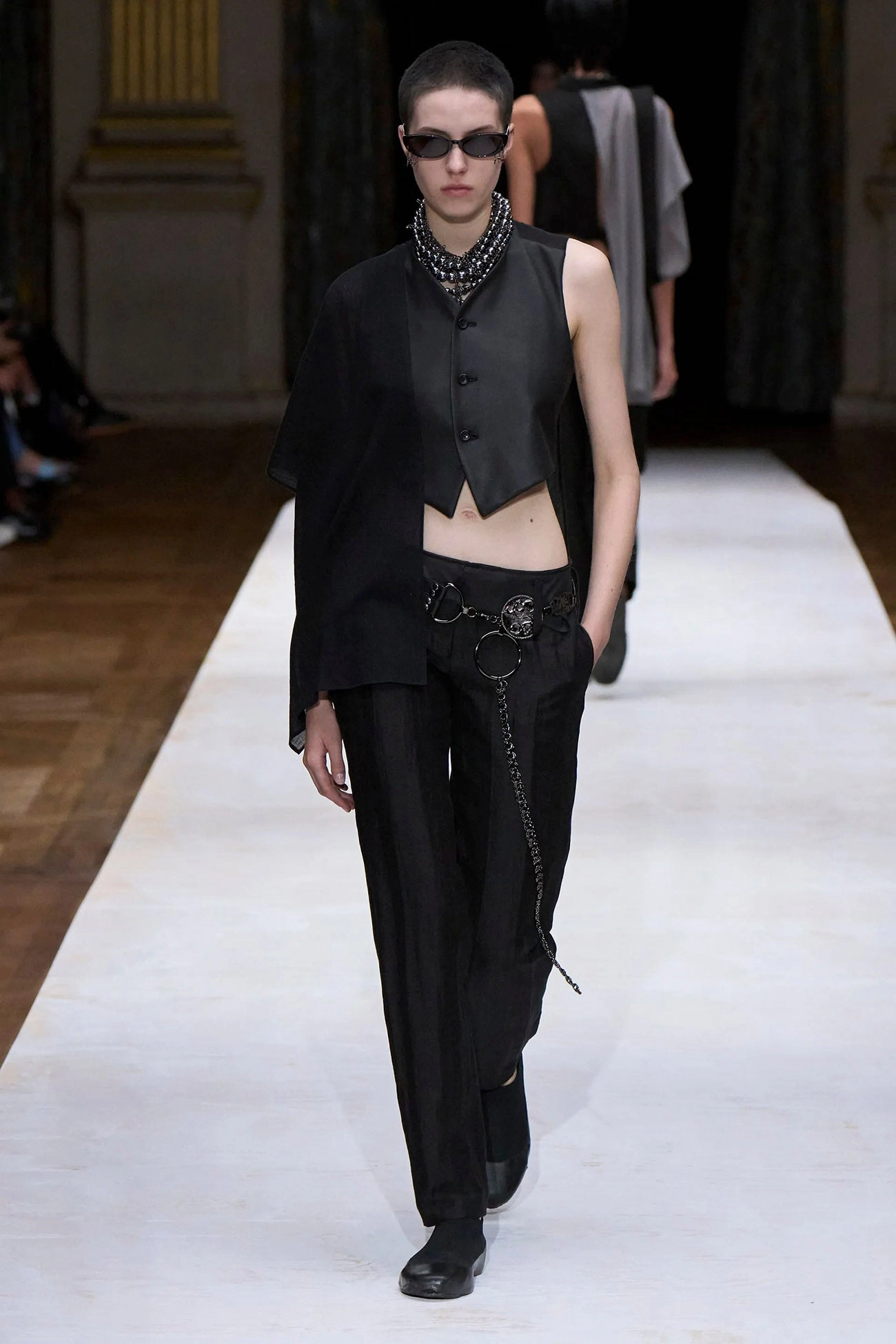 HIGH TWISTED GABARDINE LEATHER DETAIL PANTS Fashion Fit