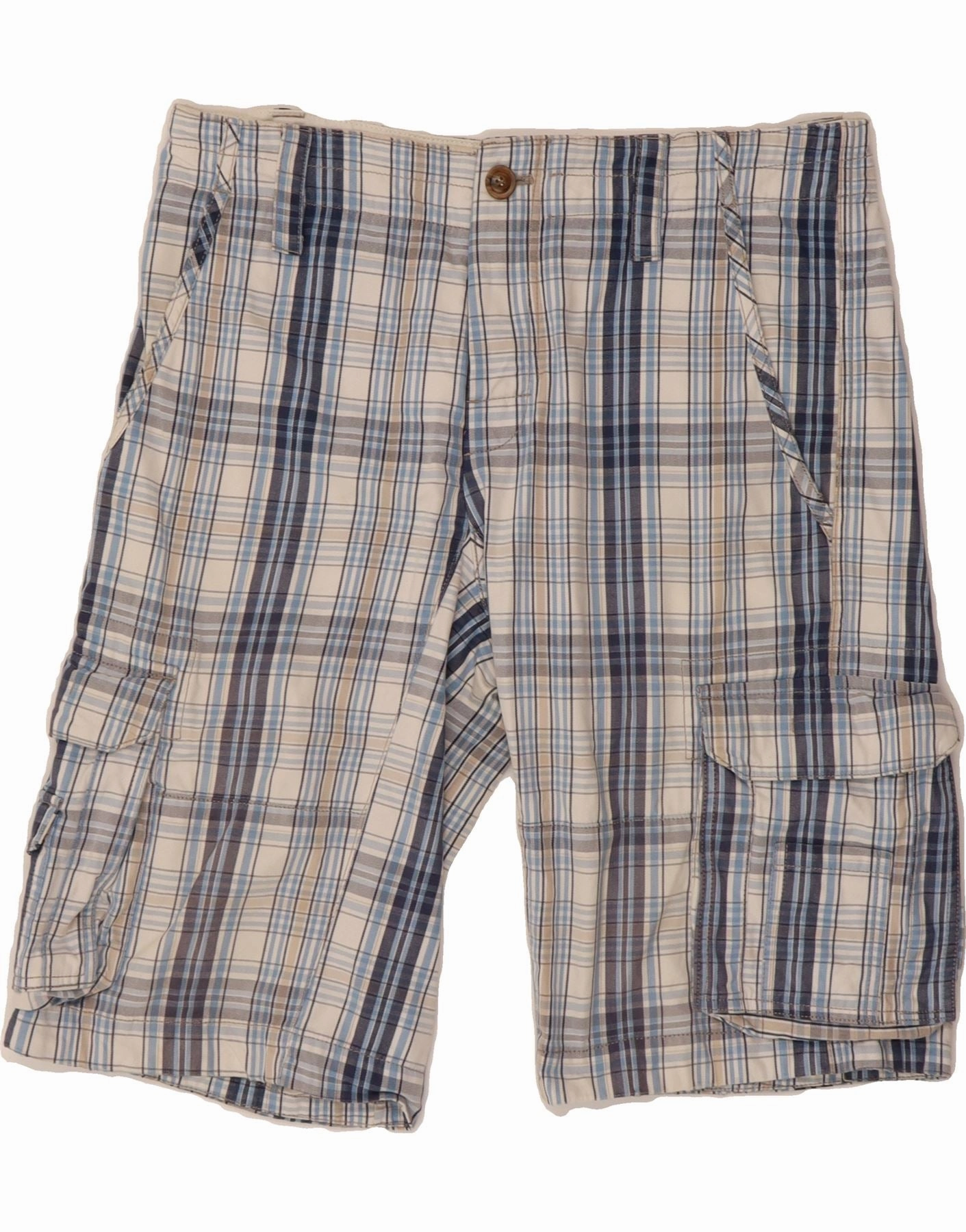 PEAK PERFORMANCE Mens Cargo Shorts W33 Medium Blue Check Cotton summer shorts