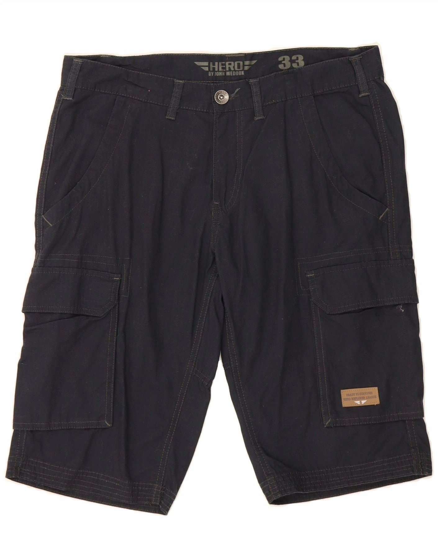 HERO BY JOHN MEDOOX Mens Cargo Shorts UK 38 Medium W33 Navy Blue Cotton Soft Material OdorControlTech