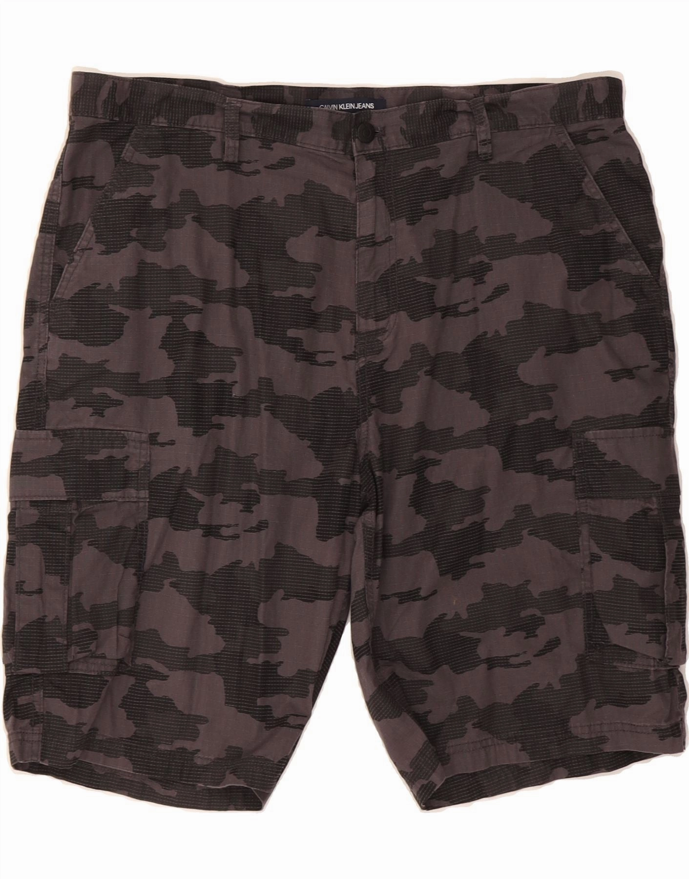 CALVIN KLEIN Mens Cargo Shorts W38 XL Grey Camouflage Cotton Stain-Resistant Simple Cut
