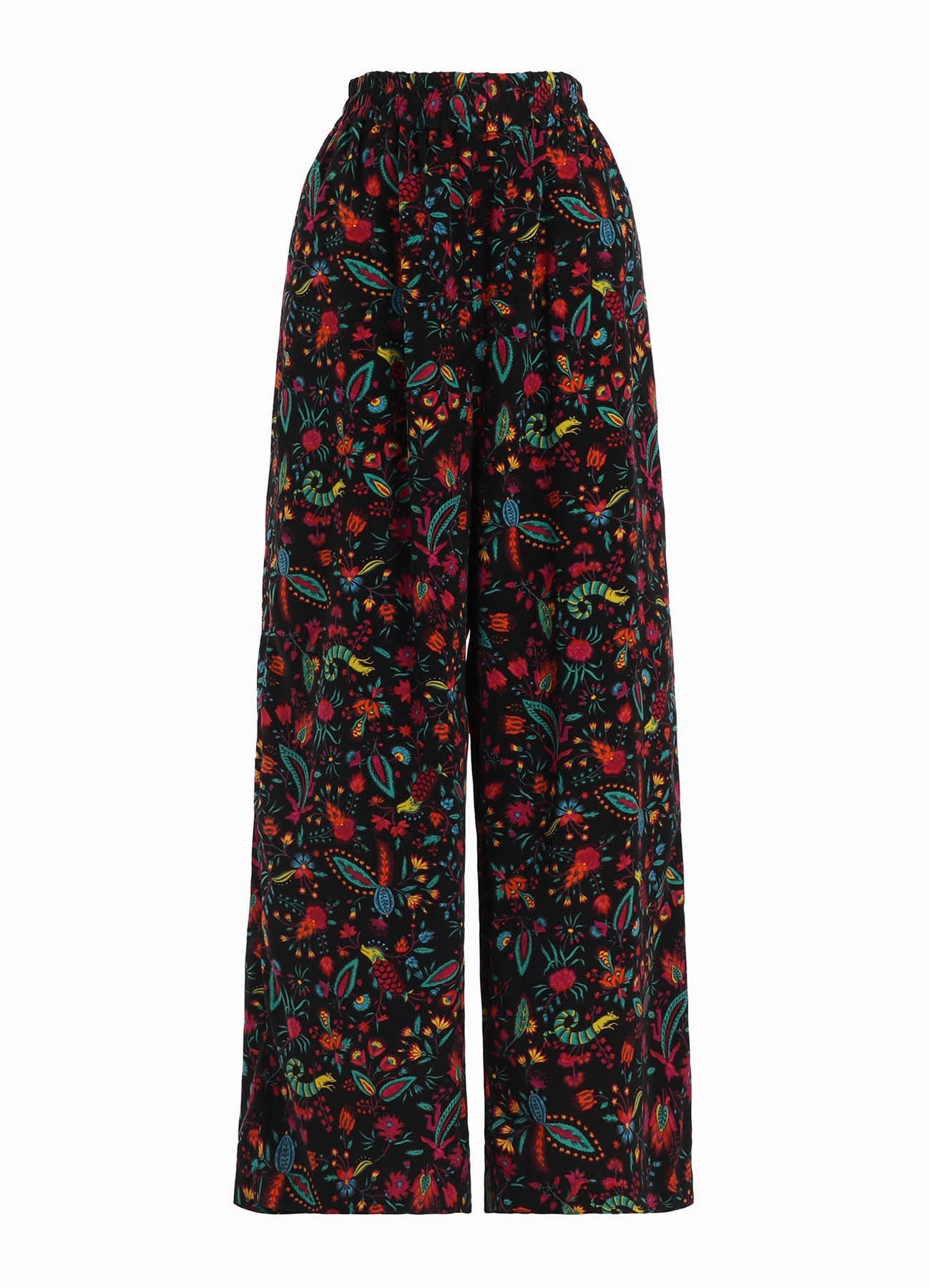 FLOWER PRINT ELASTIC WAIST PANTS Rayon drape
