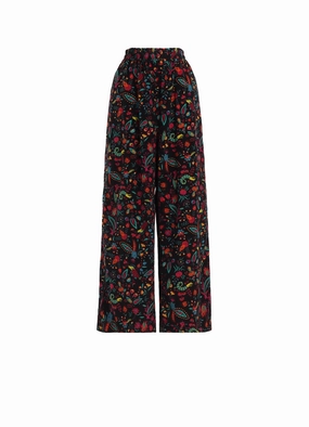 FLOWER PRINT ELASTIC WAIST PANTS Easy Layer Travel Wear