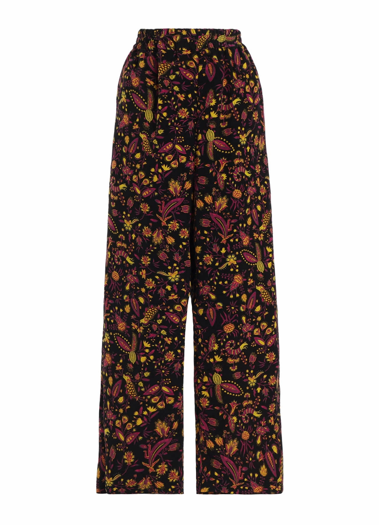 FLOWER PRINT ELASTIC WAIST PANTS Airy Feel