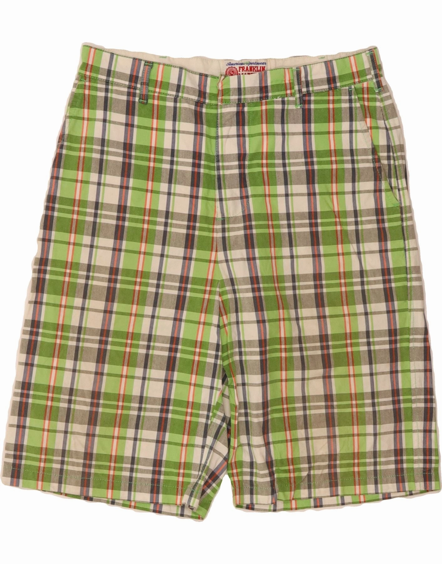 Smart Look multiple pockets FRANKLIN & MARSHALL Mens Chino Shorts W34 Large Green Check Cotton