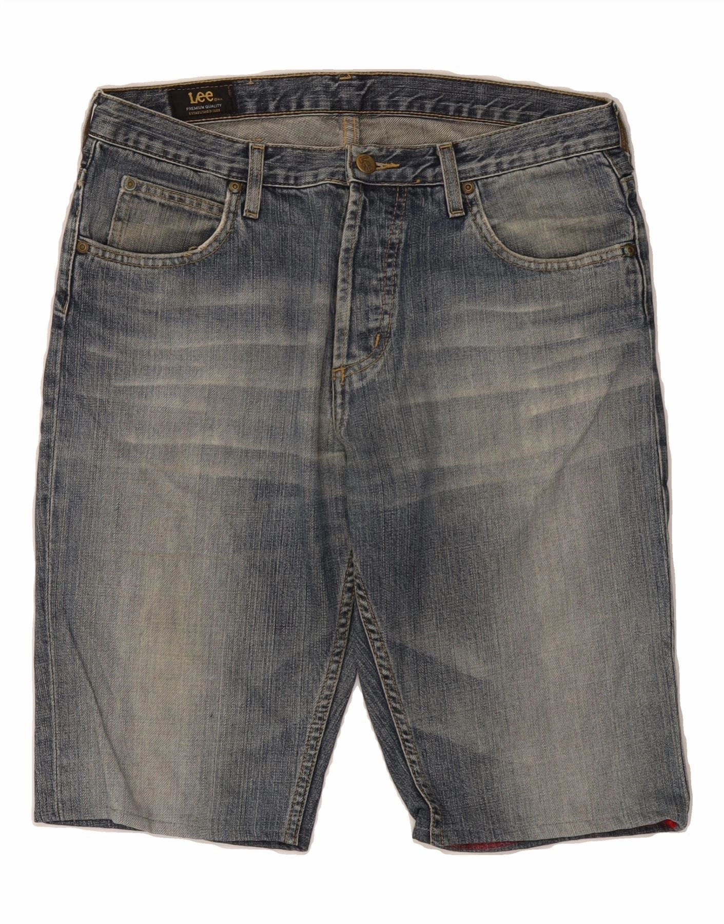 LEE Mens Denim Shorts W32 Medium Blue Cotton Comfortable Waistband