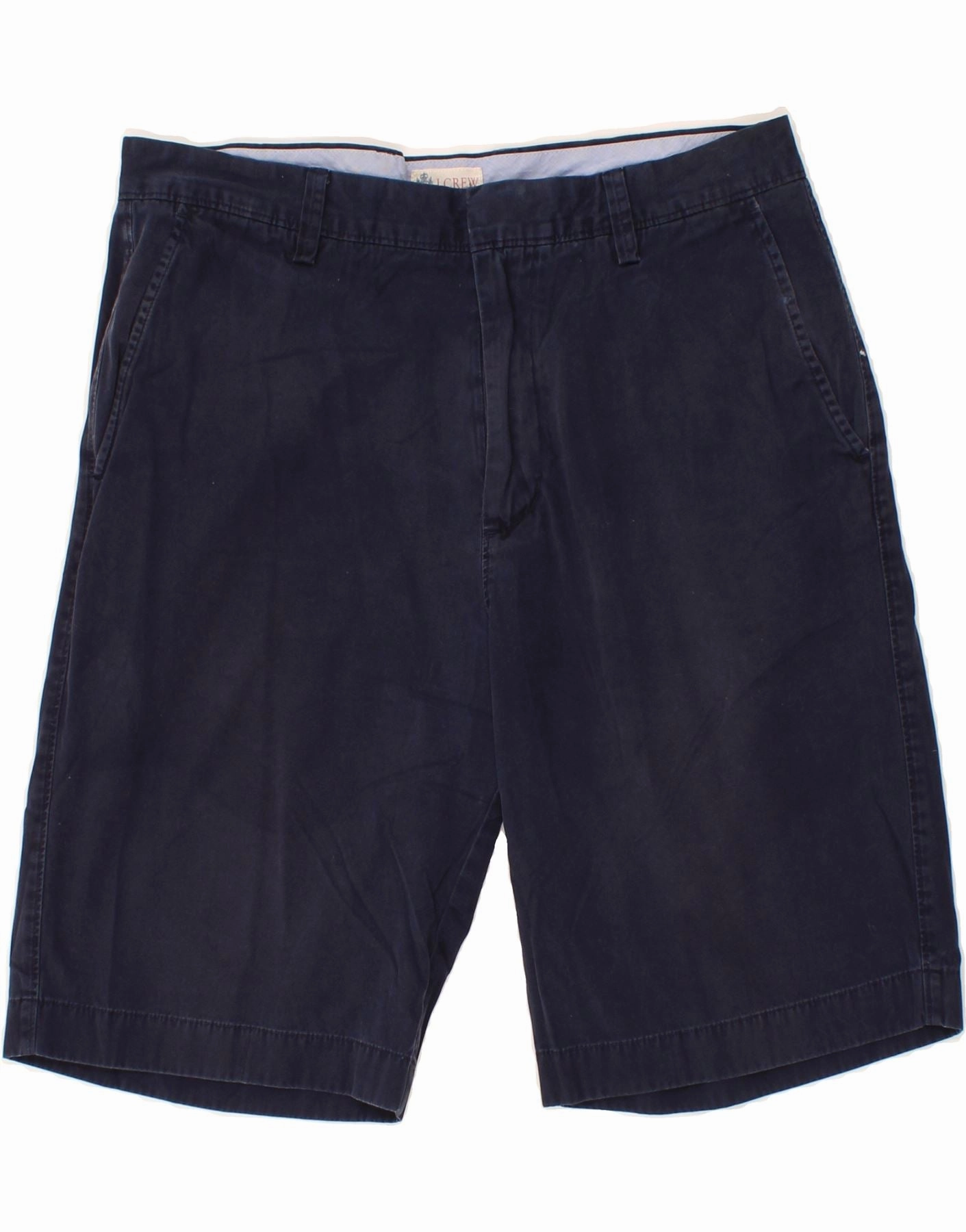 J. CREW Mens Chino Shorts W34 Large Navy Blue Cotton Layered Hem Detail Light Flex