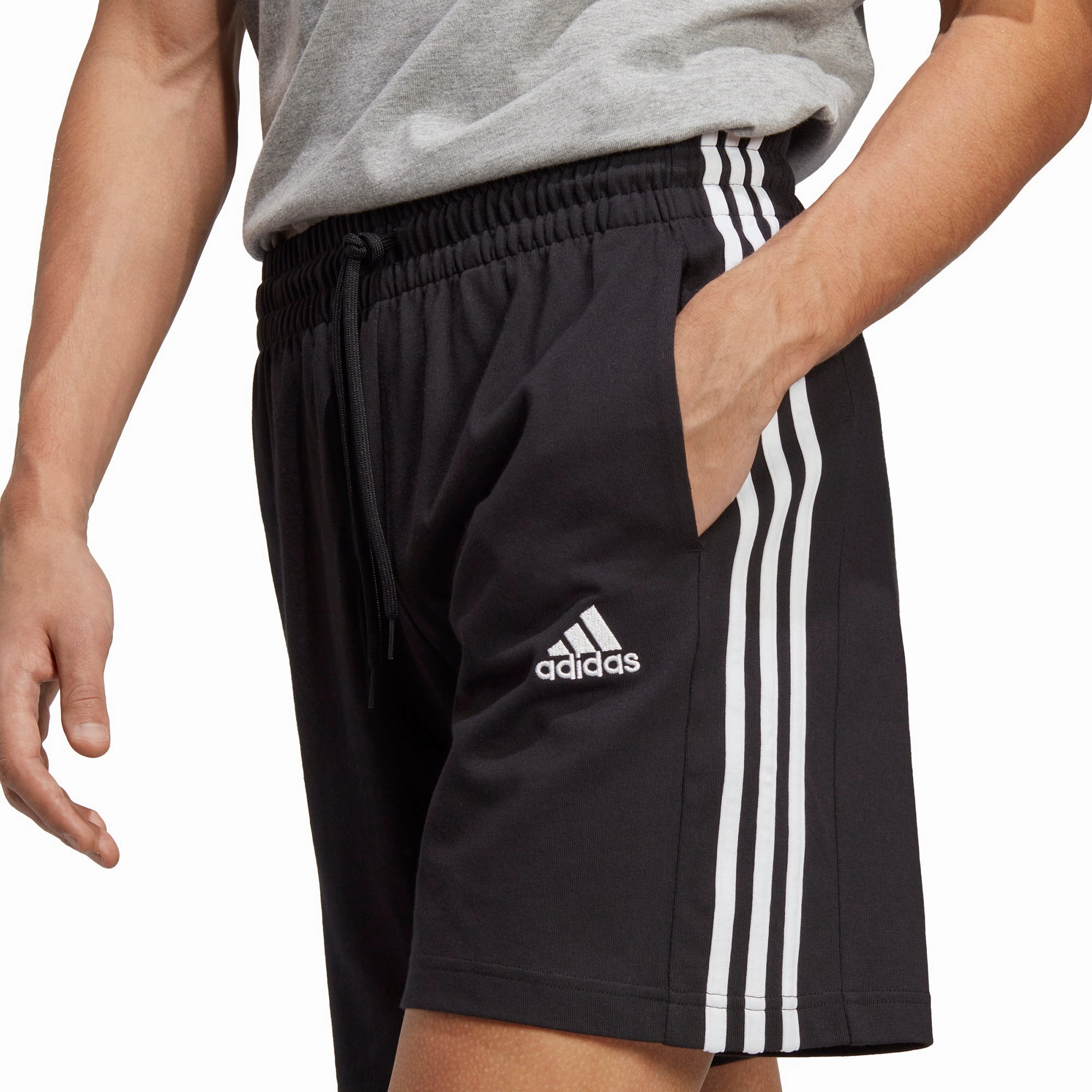 adidas Essentials 3 Stripes 7 Inch Mens Shorts - Black Double Layered Hem