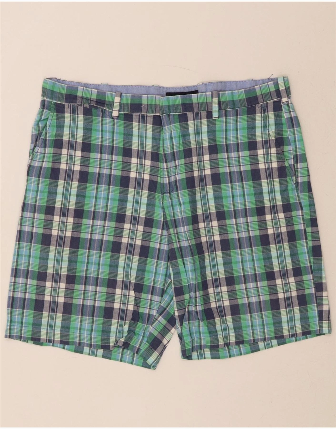 Flexible Stretch Waist TOMMY HILFIGER Mens Chino Shorts W38 XL Green Check Cotton