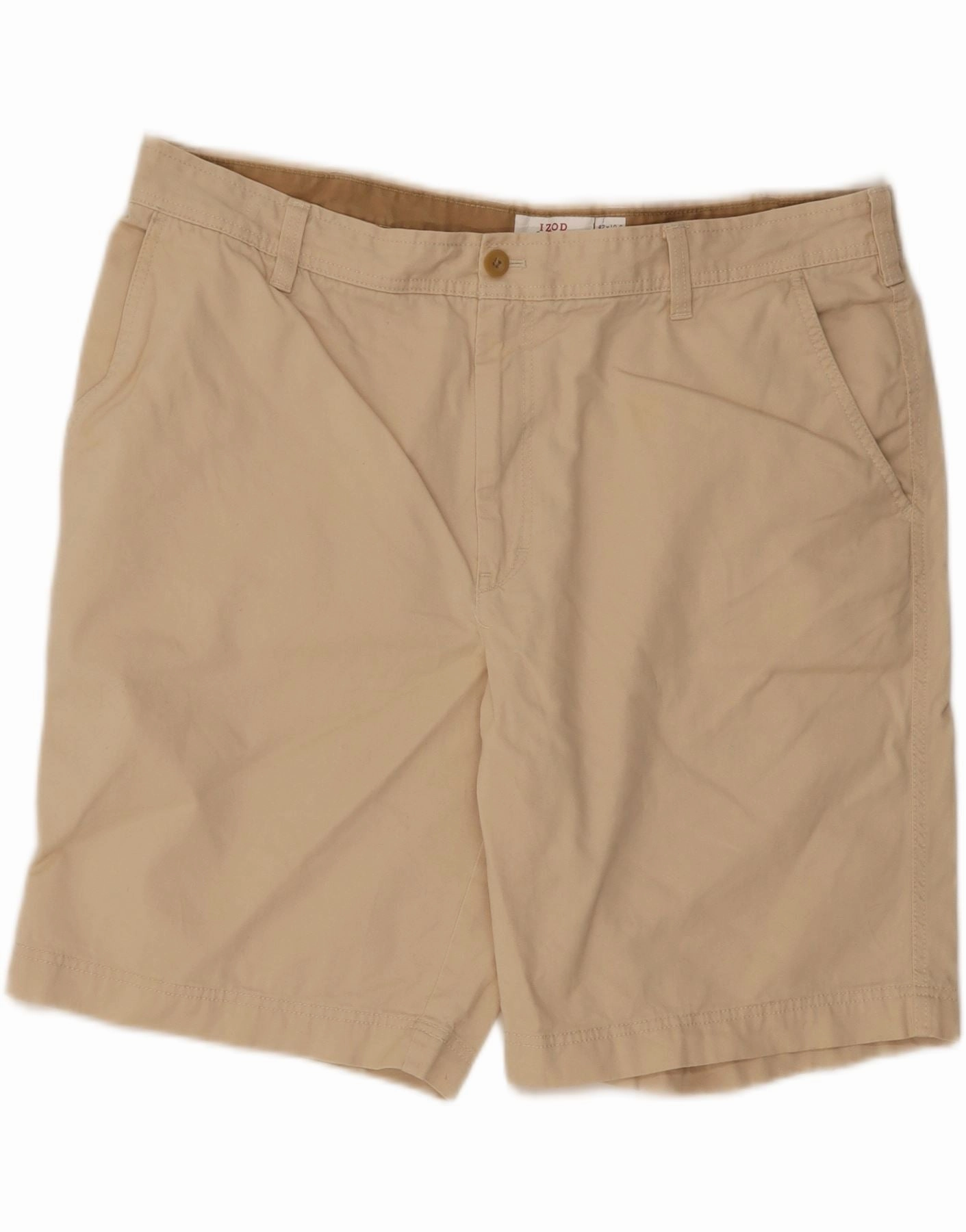 IZOD Mens Salt Water Chino Shorts W42 2XL  Beige Cotton Non Restrictive Waistband
