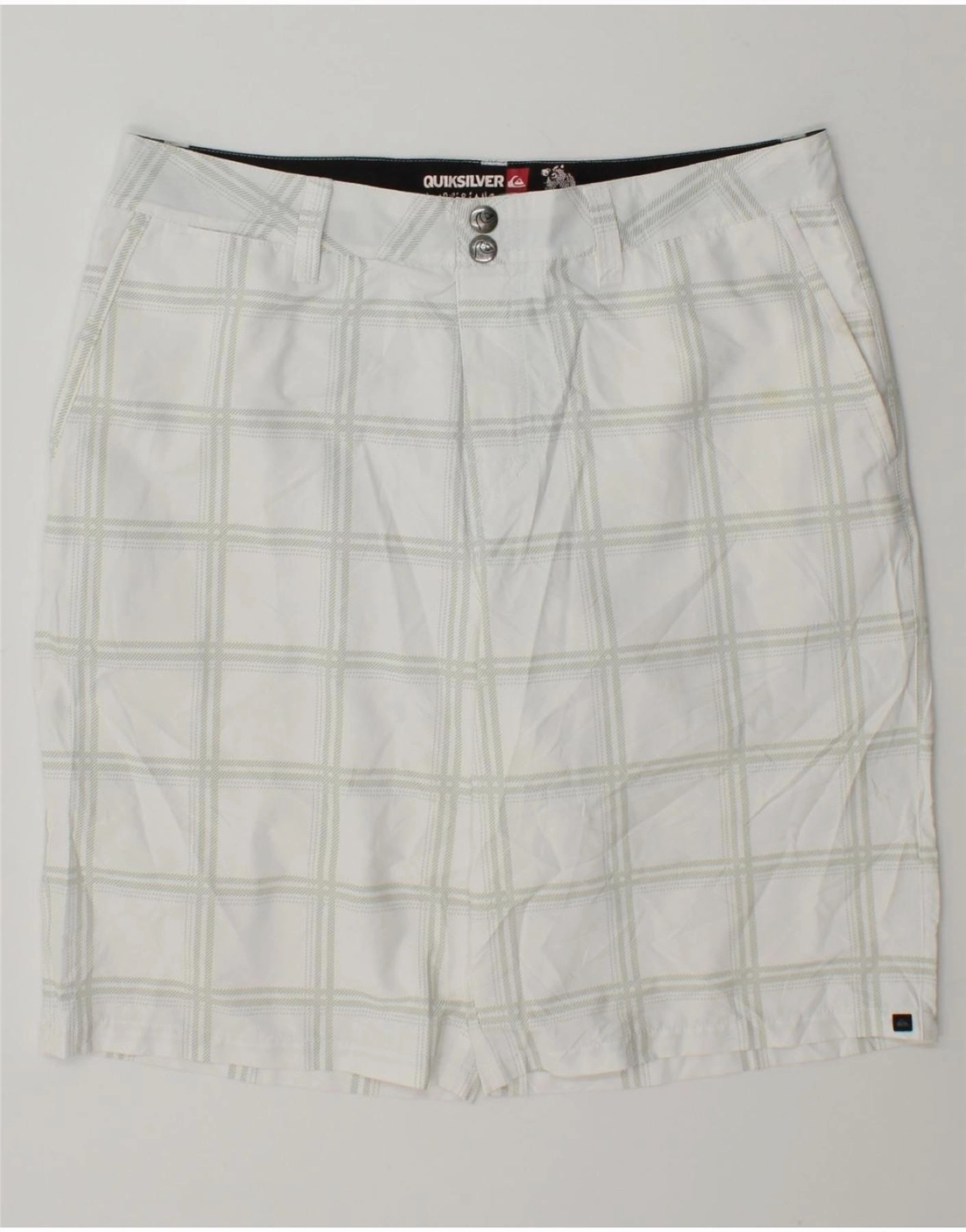 QUIKSILVER Mens Chino Shorts W34 Large White Check Polyester shorts set