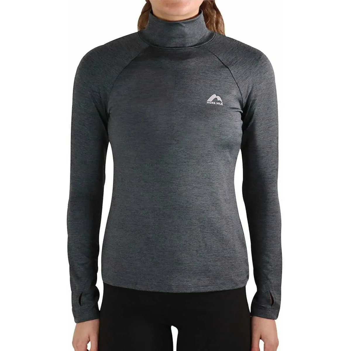 More Mile Train To Run Womens Long Sleeve Funnel Neck Running Top - Grey Wrinkle Resistant Cloth