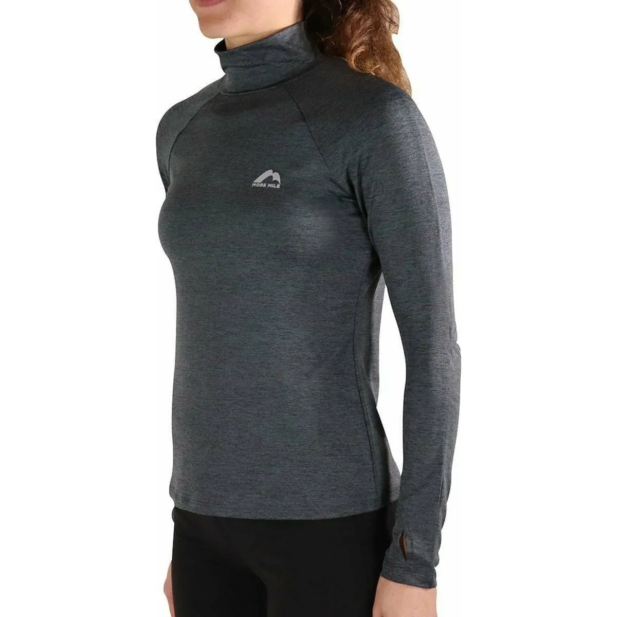 More Mile Train To Run Womens Long Sleeve Funnel Neck Running Top - Grey Street Trendy Elegant and Relaxed