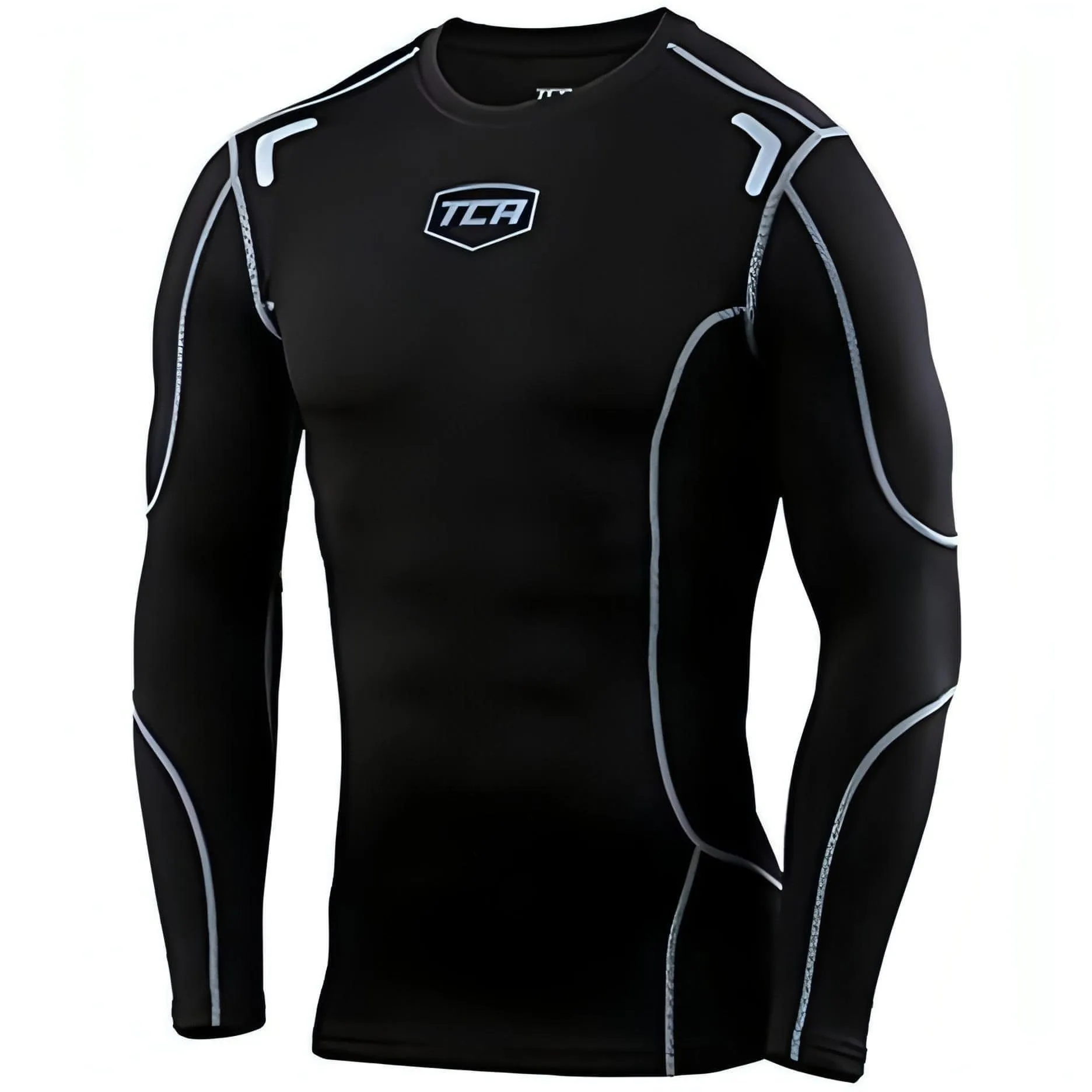 Comfortable Layering Eco Friendly Dye TCA Elite Plus Long Sleeve Mens Compression Top - Black
