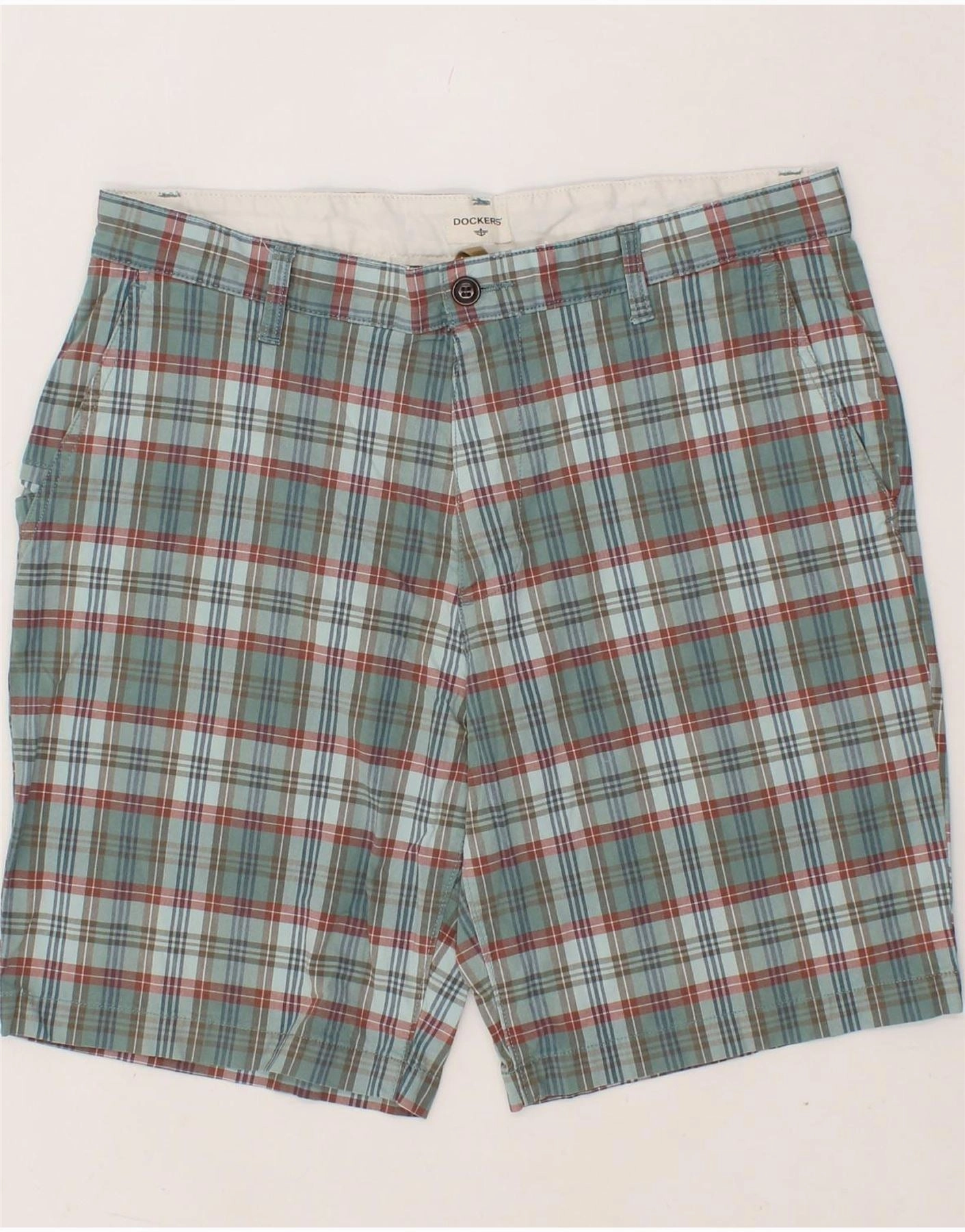 DOCKERS Mens Cargo Shorts W34 Large Blue Check Cotton One-of-a-kind