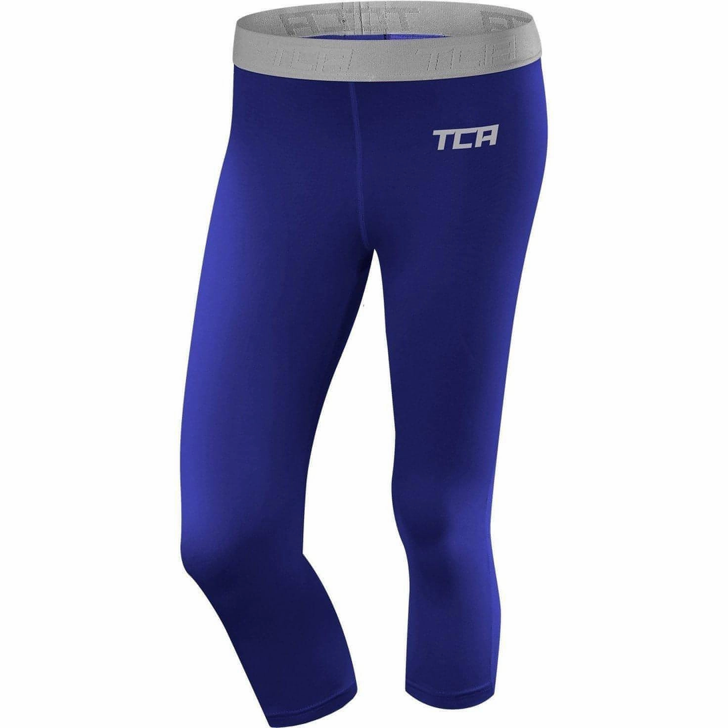 TCA Pro Performance Endurance Womens 3/4 Capri Running Tights - Blue easy pull Moisture Management