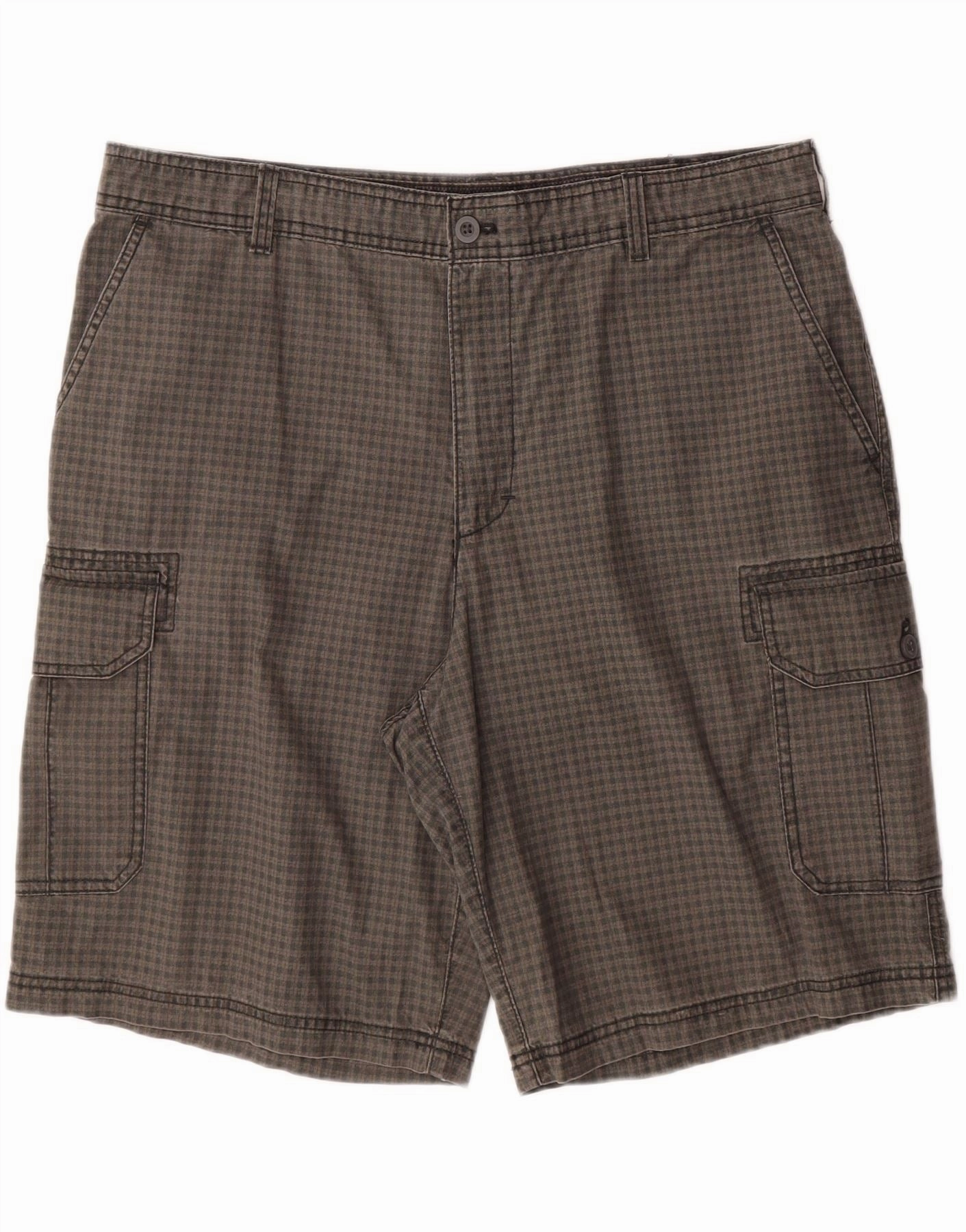 IZOD Mens Cargo Shorts W40 XL Grey Check Cotton Quick Change Friendly