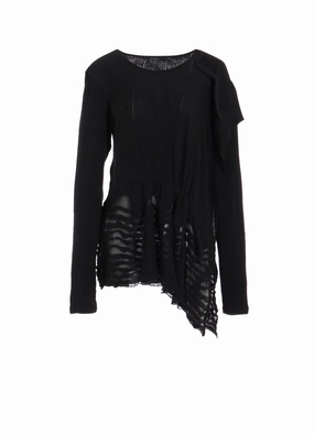 FRILLED JACQUARD GATHER ASYMMETRY T-SHIRT Laser cut Street Active