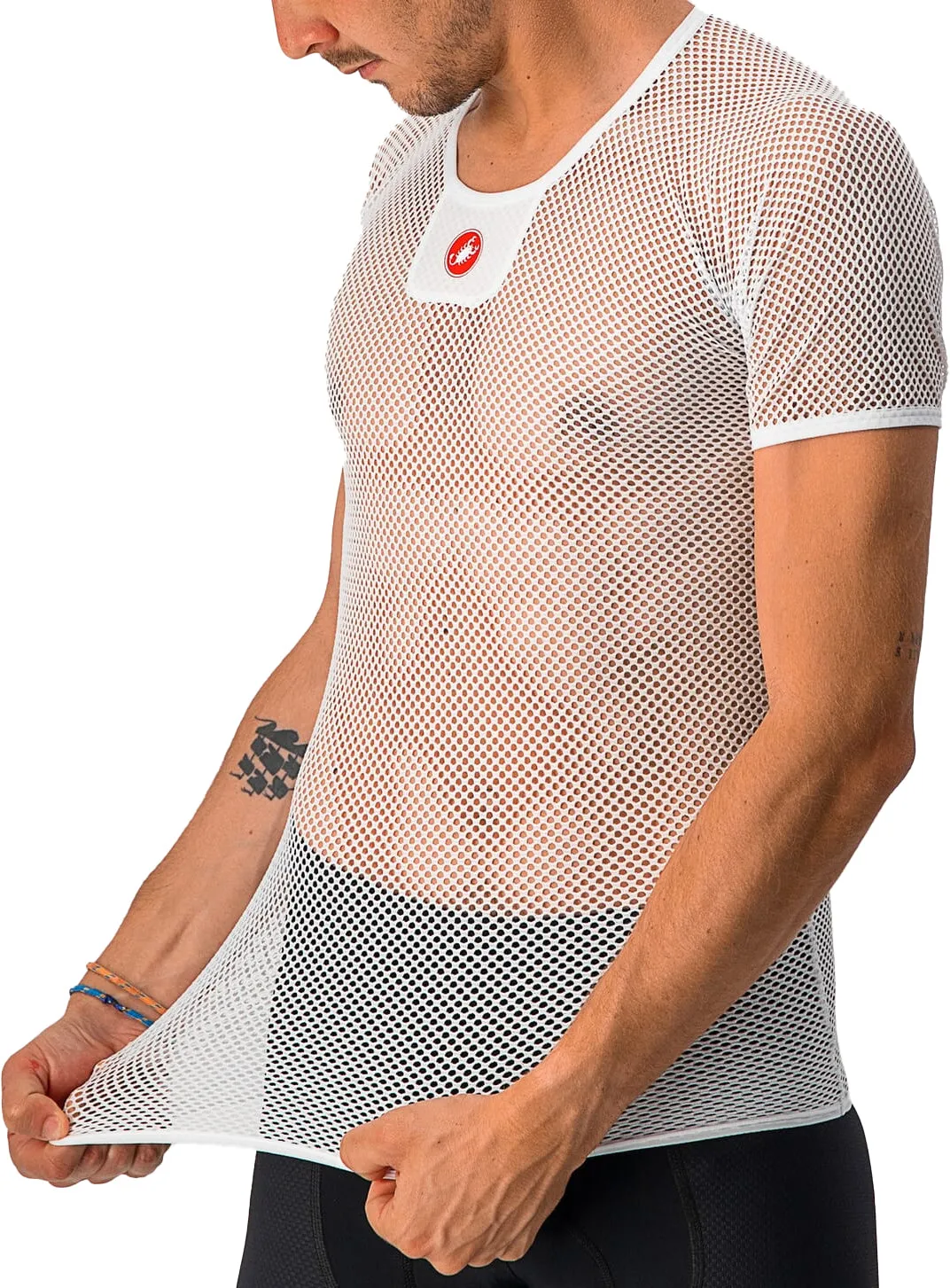 Lace trim Castelli Core Mesh 3 Short Sleeve Mens Cycling Base Layer - White