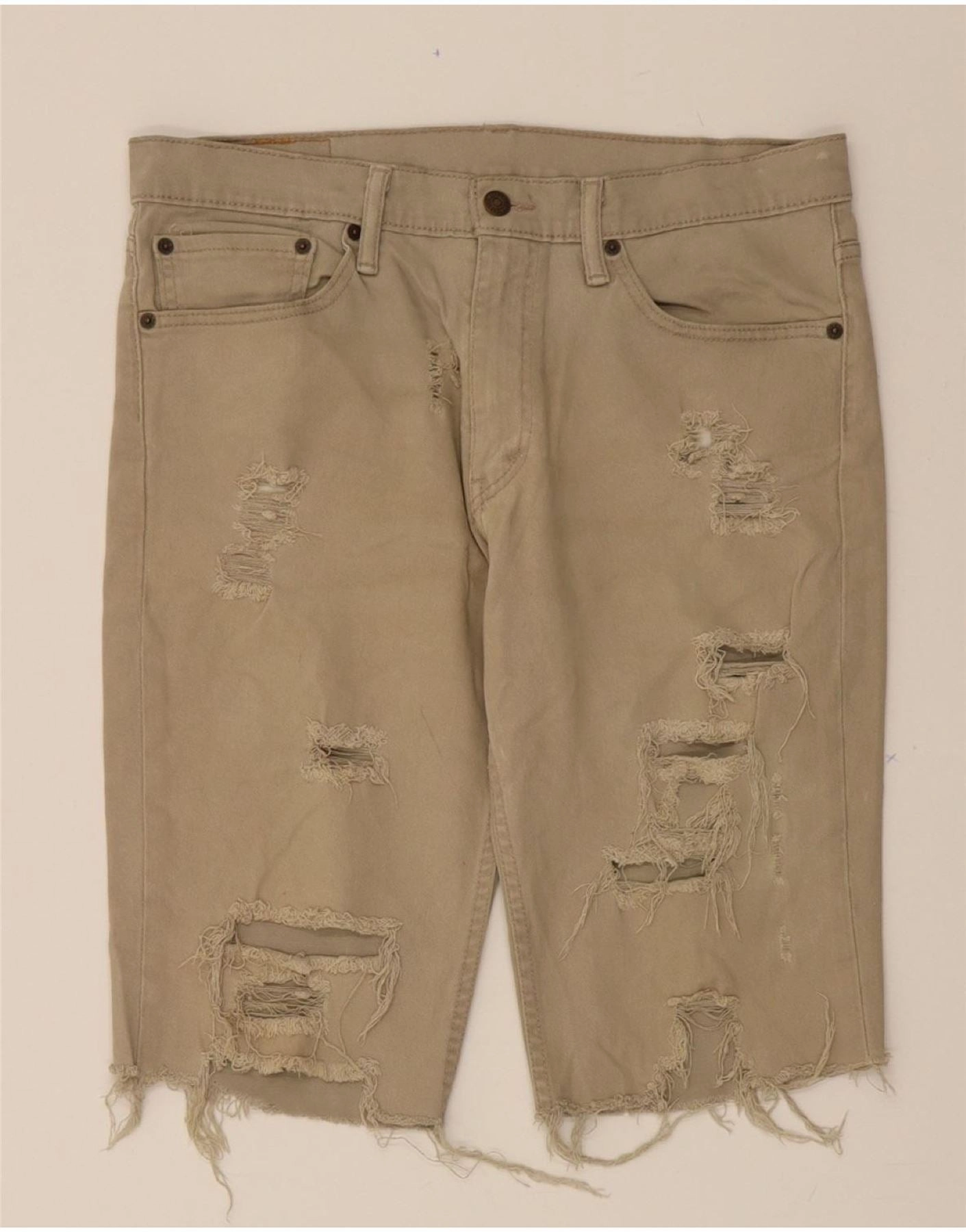 LEVI'S Mens 511 Distressed Denim Shorts W34 Large Beige Cotton Trendy Mood