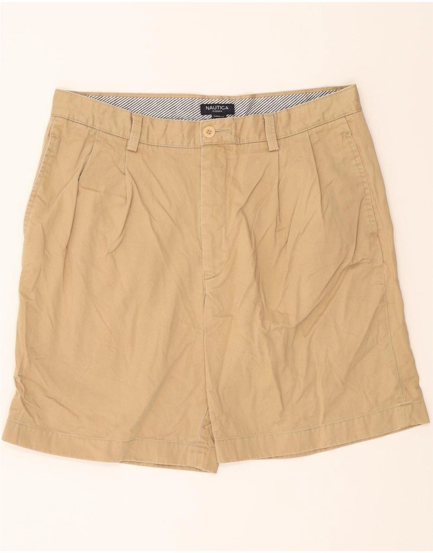 NAUTICA Mens Classic Fit Pegged Chino Shorts W36 Large Beige Cotton Versatile Piece Hassle free maintenance