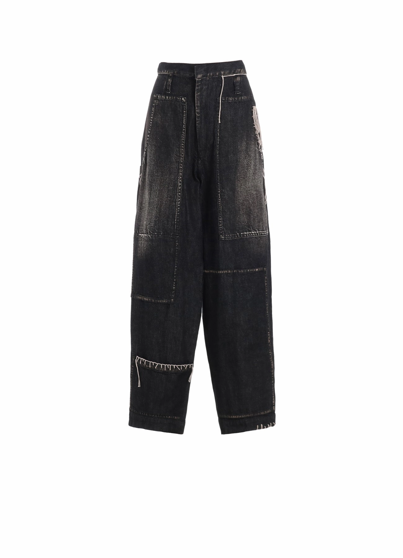 SPOTTED DENIM PATCHED-POCKET PANTS Chilly Day Ready Low-rise style