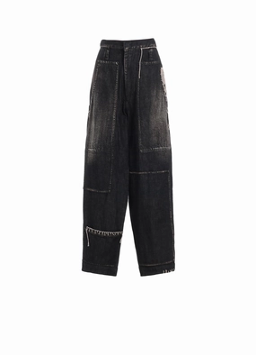 SPOTTED DENIM PATCHED-POCKET PANTS Chilly Day Ready Low-rise style