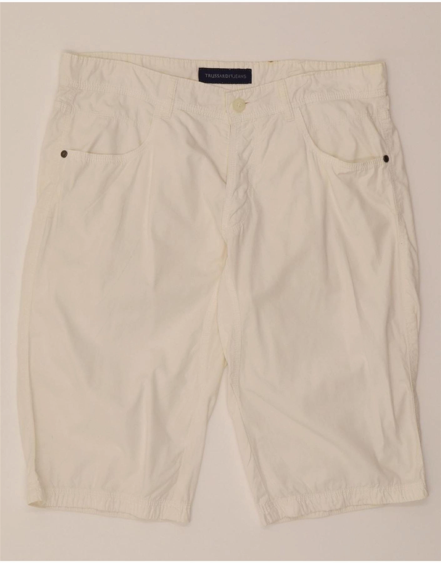 TRUSSARDI Mens Casual Shorts IT 50 Large W34  White Cotton Daily Essential