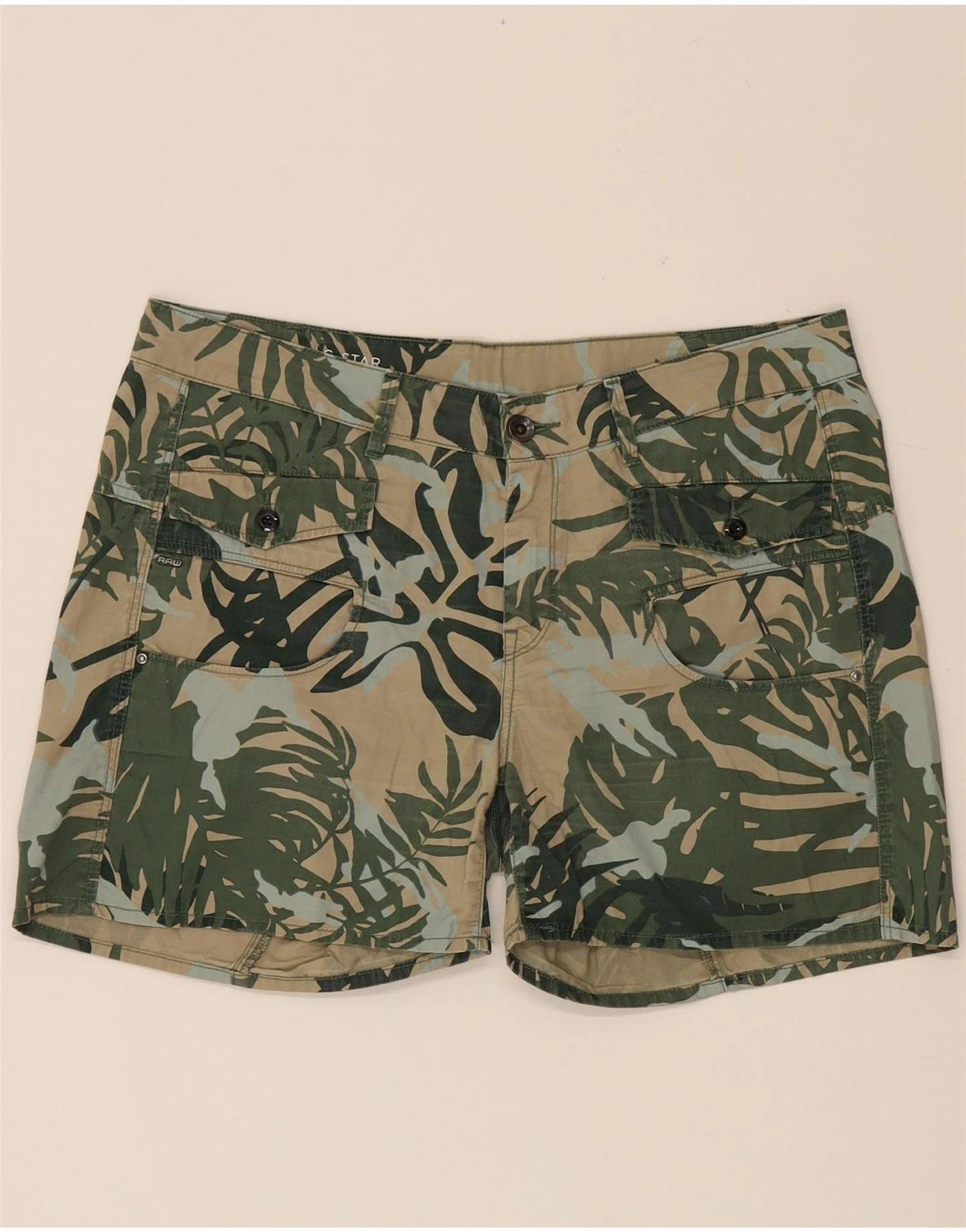 G-STAR Mens Abstract Pattern Cargo Shorts W31 Medium Green Colourblock Abrasion Resistant Material