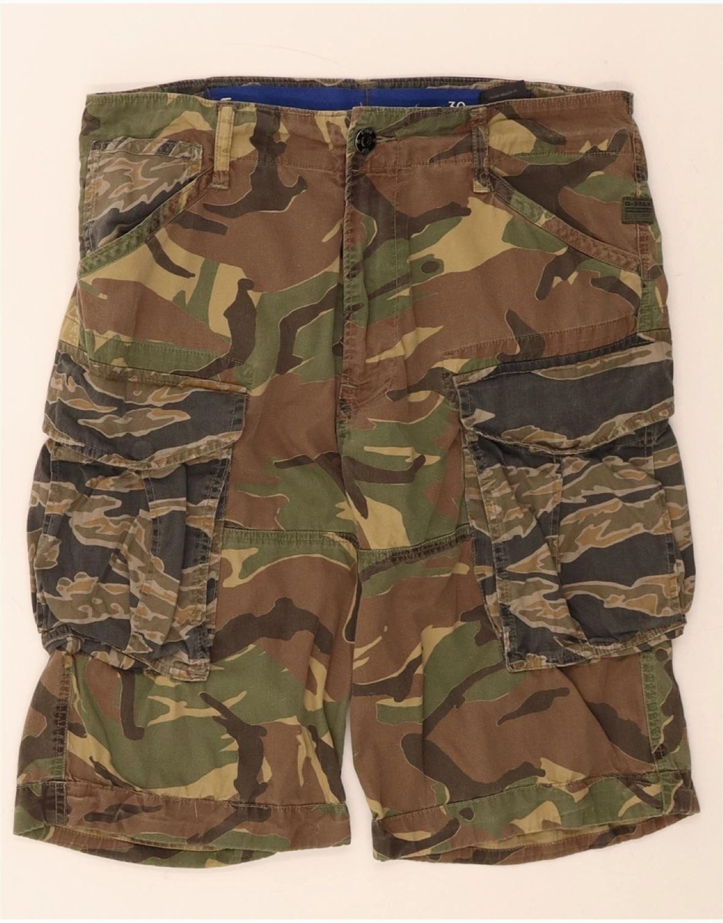 G-STAR Mens Cargo Shorts W30 Medium Green Camouflage Cotton Blazer