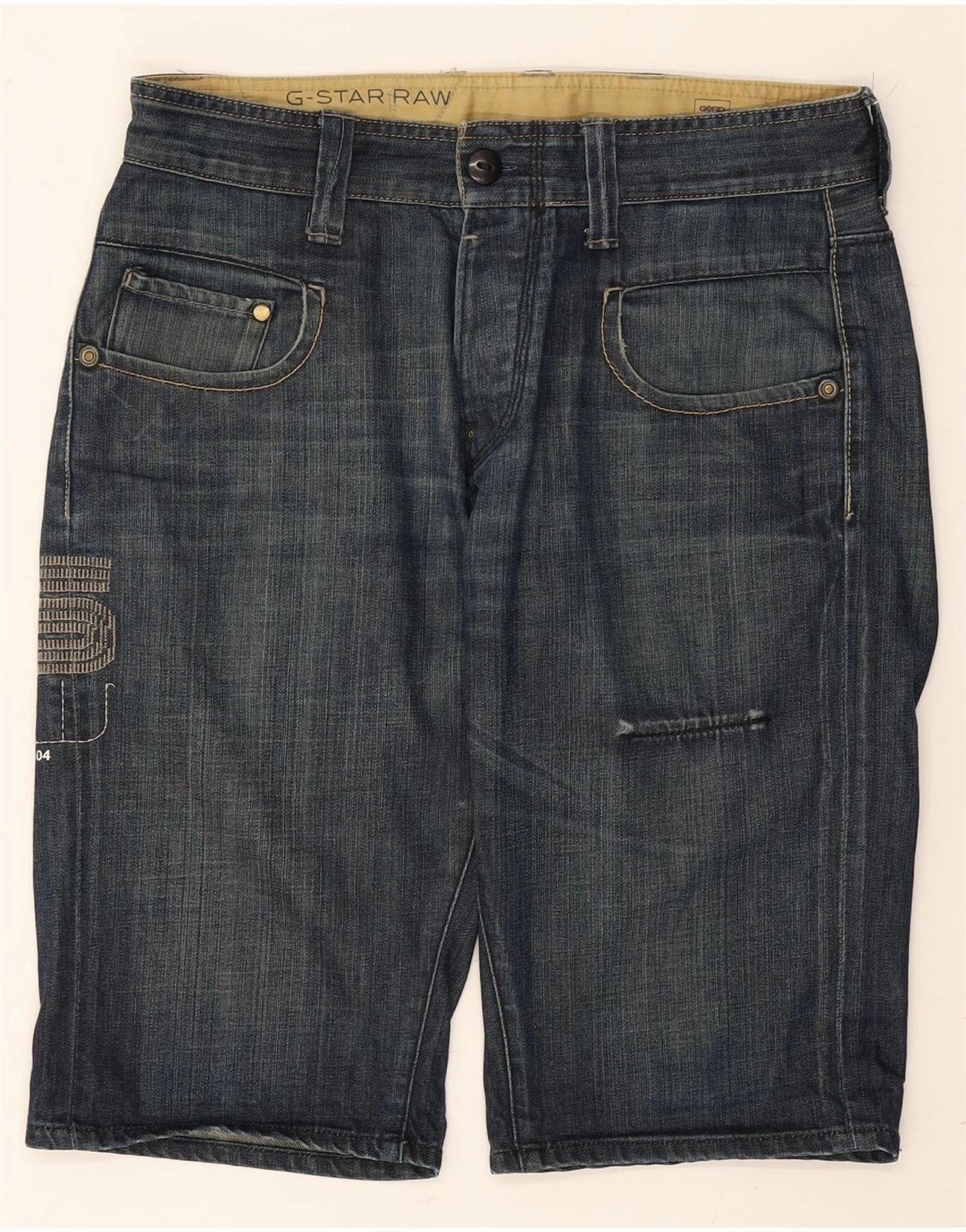 Breezy Flex G-STAR Mens Graphic Denim Shorts W33 Medium Blue Cotton