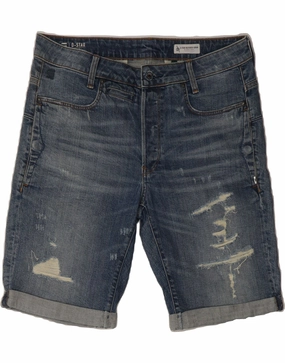 Free Size Adjuster G-STAR Mens Straight Distressed Denim Shorts  W34 Large  Blue Cotton