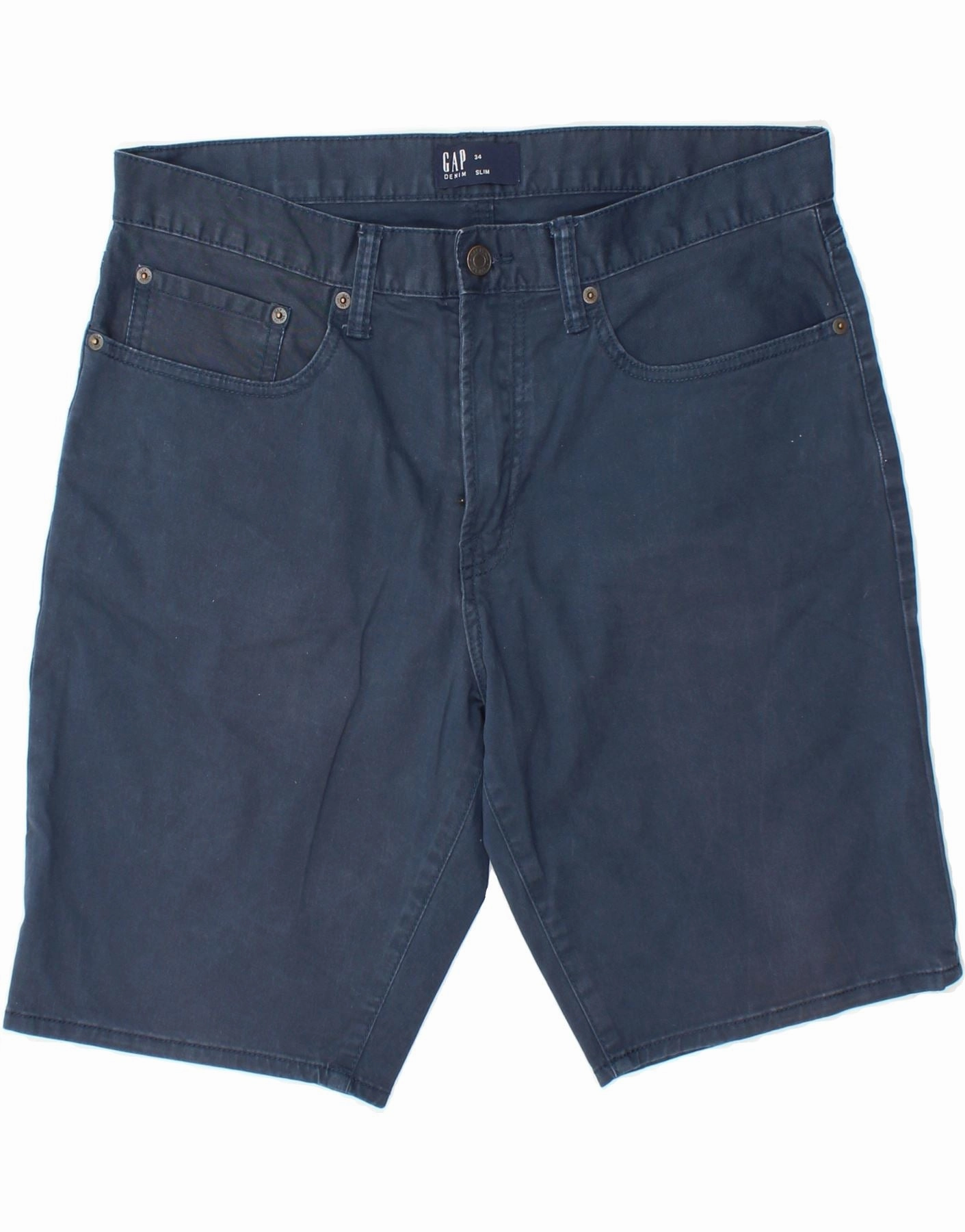 Multi Pocket System Stain Repellent Treatment GAP Mens Slim Casual Shorts W34 Large Navy Blue Cotton