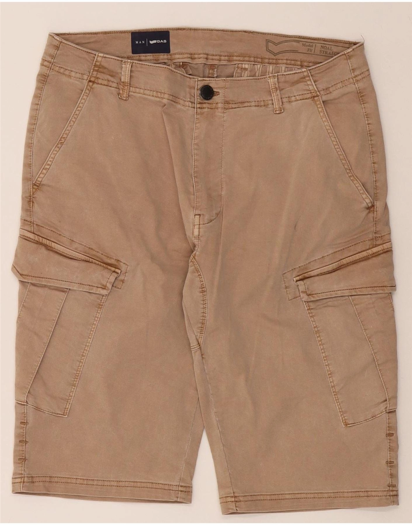 GAS Mens Cargo Shorts W32 Medium Beige Cotton Clean Fit