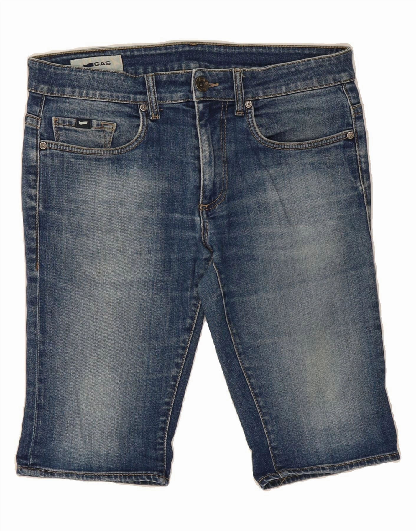 GAS Mens Denim Shorts W33 Medium Blue Cotton Perfect Fit