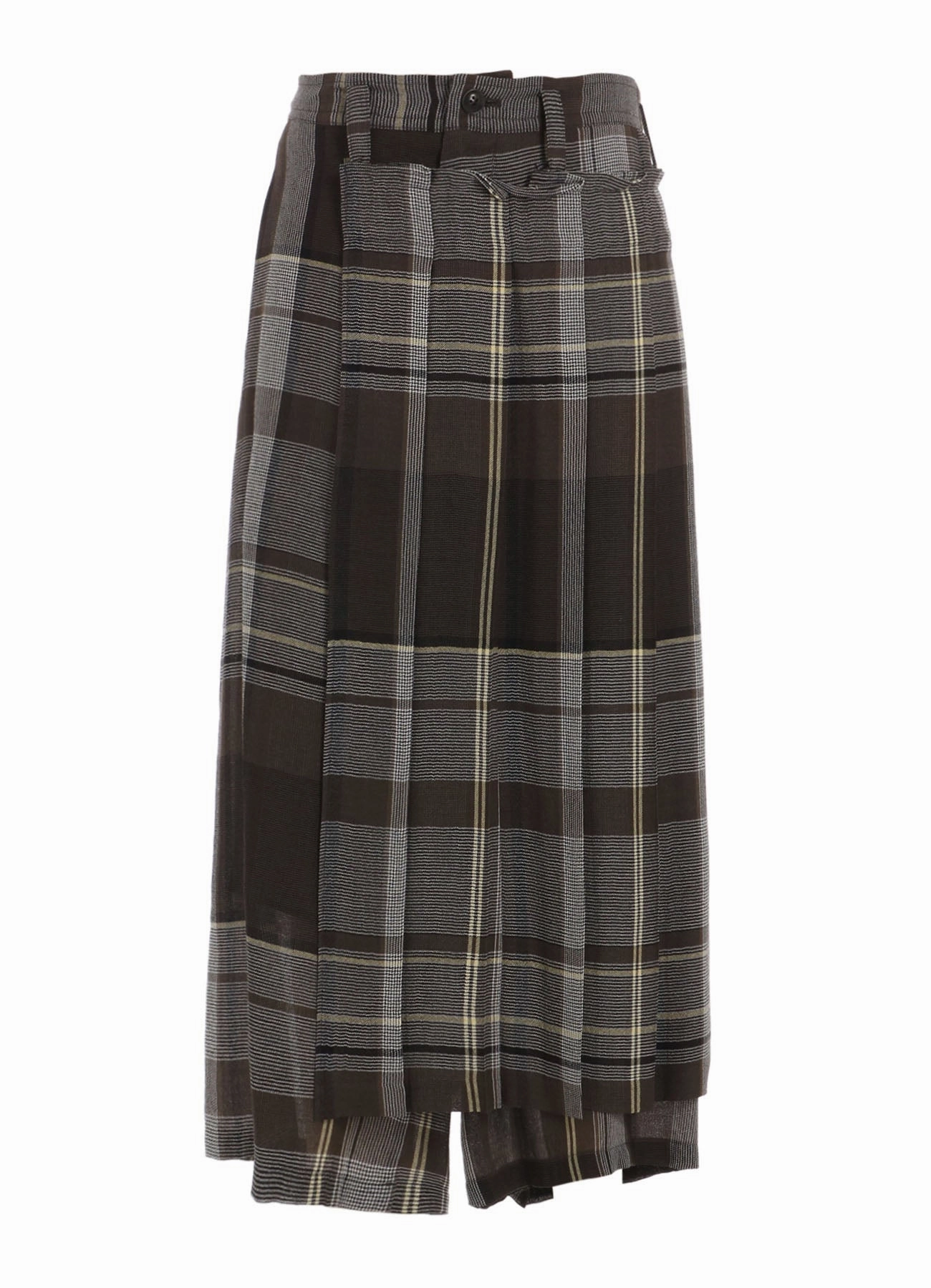 GAUZE PLAID WRAPT PLEATED PANTS Wool blend