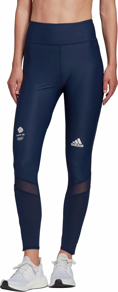 Sporty Comfort Fit Double Layer Outdoor Running adidas Team GB Womens 7/8 Running Tights - Blue