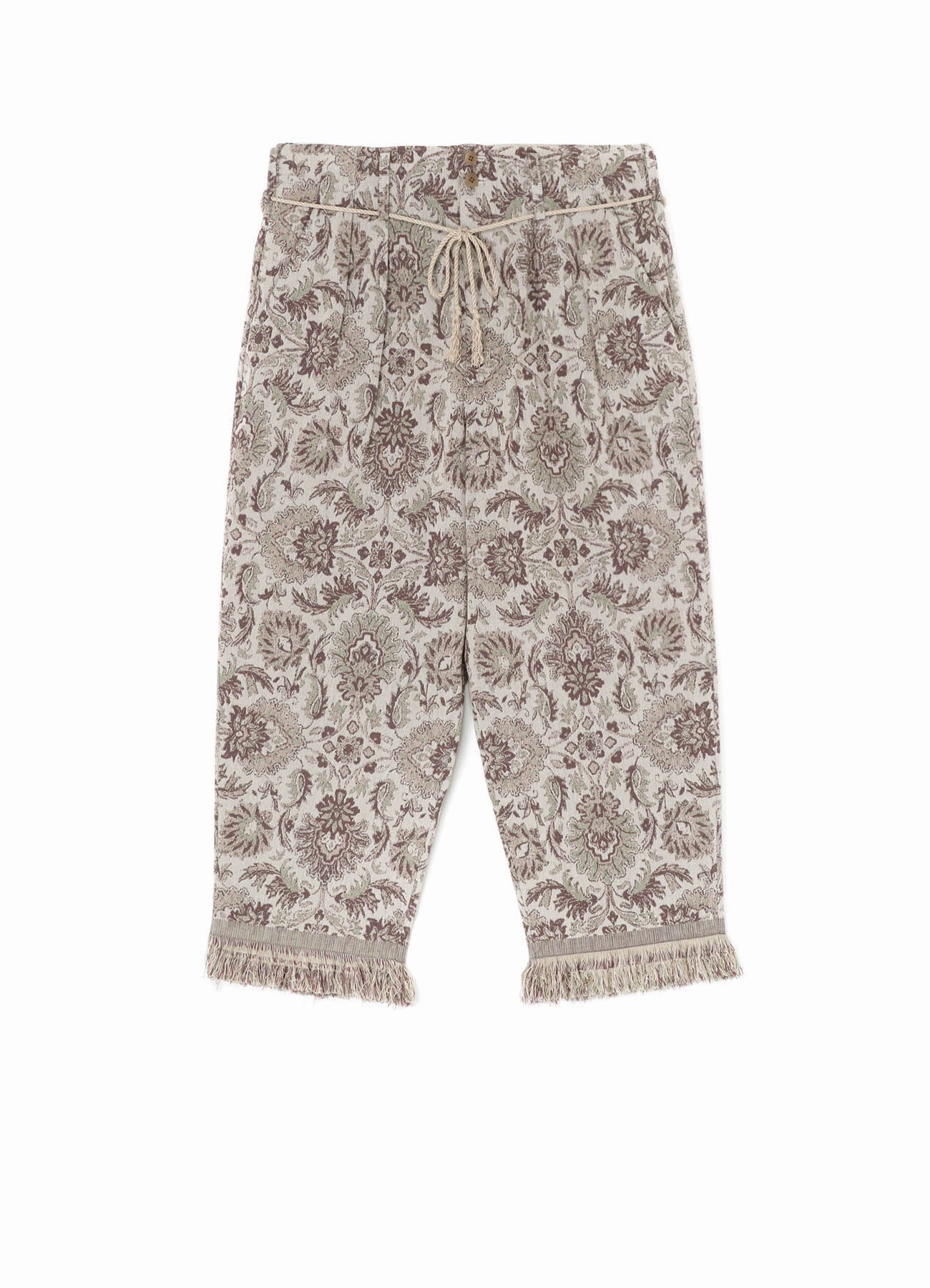 GOBELIN-STYLE JACQUARD 2-TUCK TAPERED PANTS WITH FRINGE HEM DESIGN Fashionable Appeal