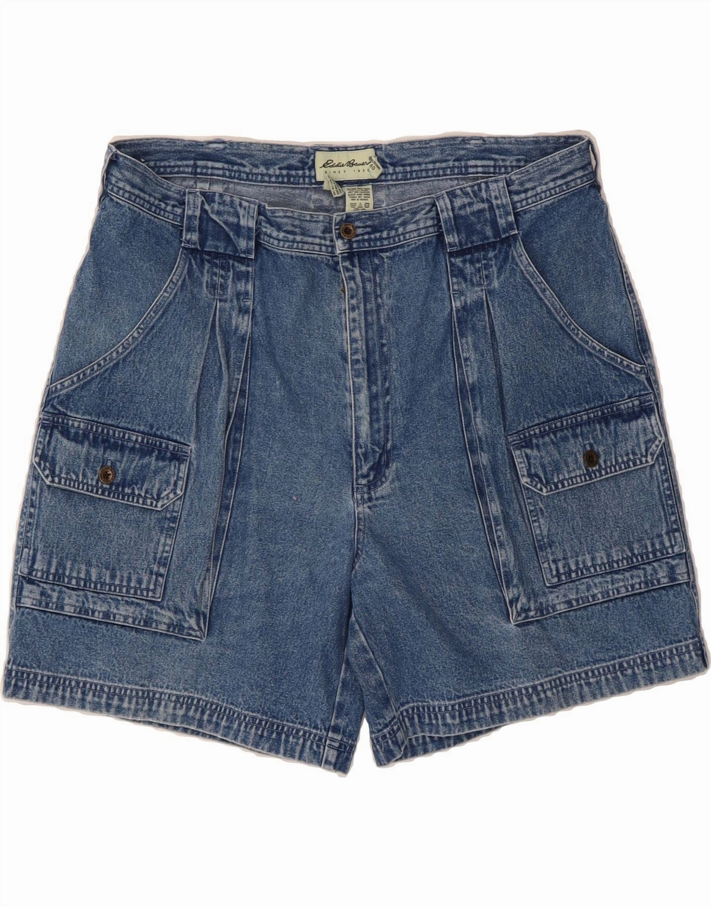 Bright Hues EDDIE BAUER Mens Cargo Denim Shorts W40 XL Blue Cotton
