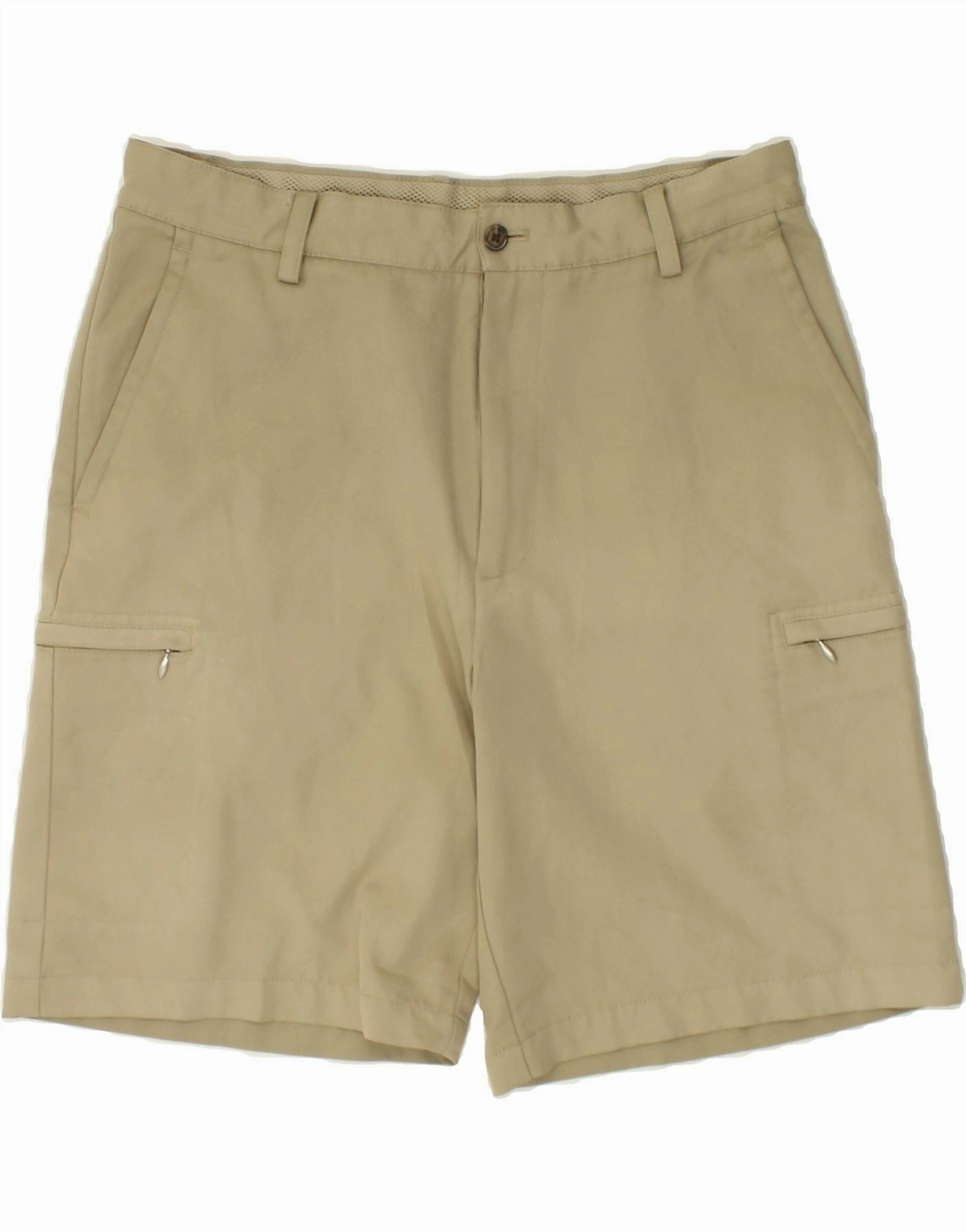 Reflective Trim Detail IZOD Mens Cargo Shorts W34 Large  Beige Polyester