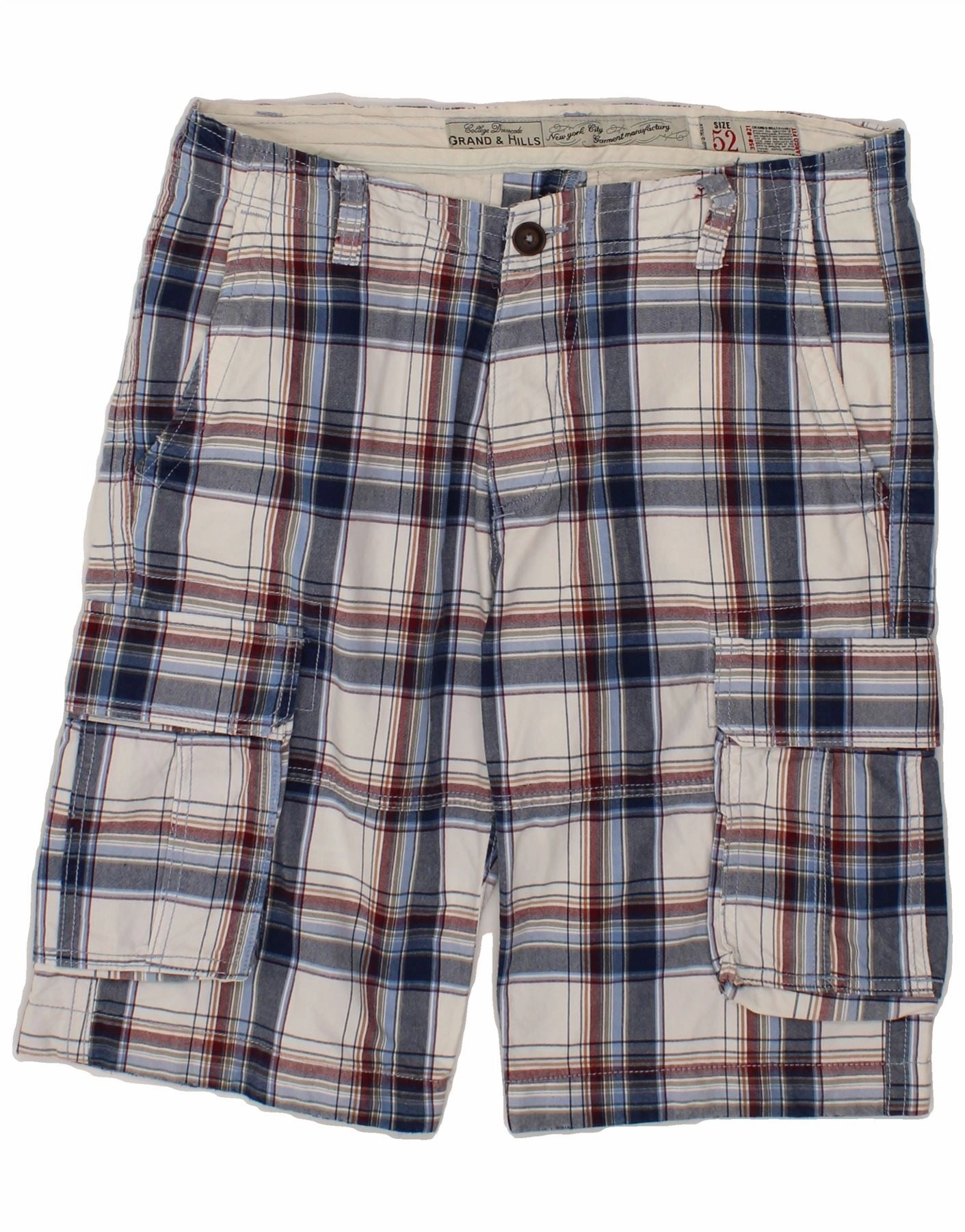 Fan gear Airy Design GRAND & HILLS Mens Cargo Shorts IT 52 XL W38  Navy Blue Check Cotton