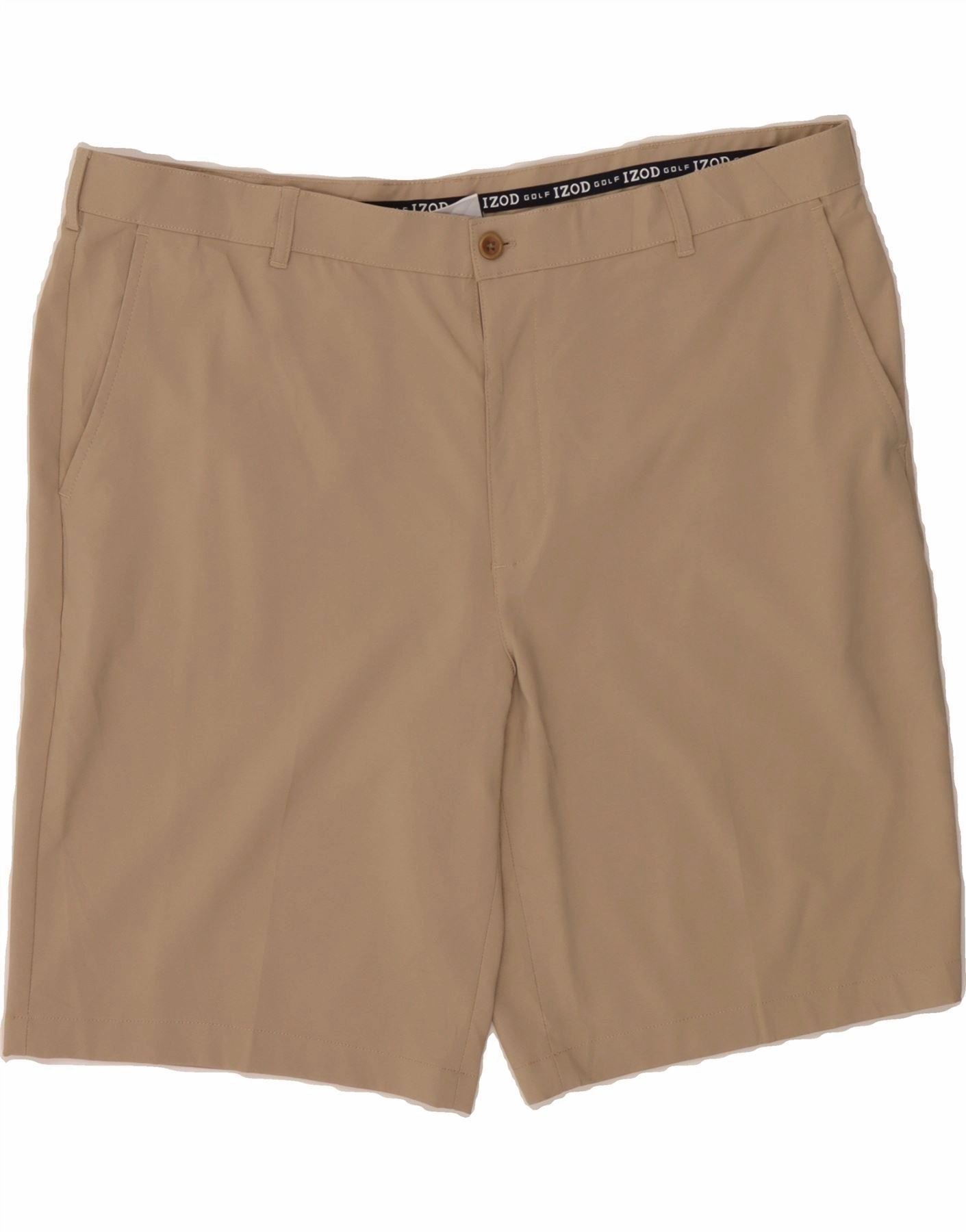 IZOD Mens Straight Fit Chino Shorts W42 2XL Beige Polyester Summer Wardrobe