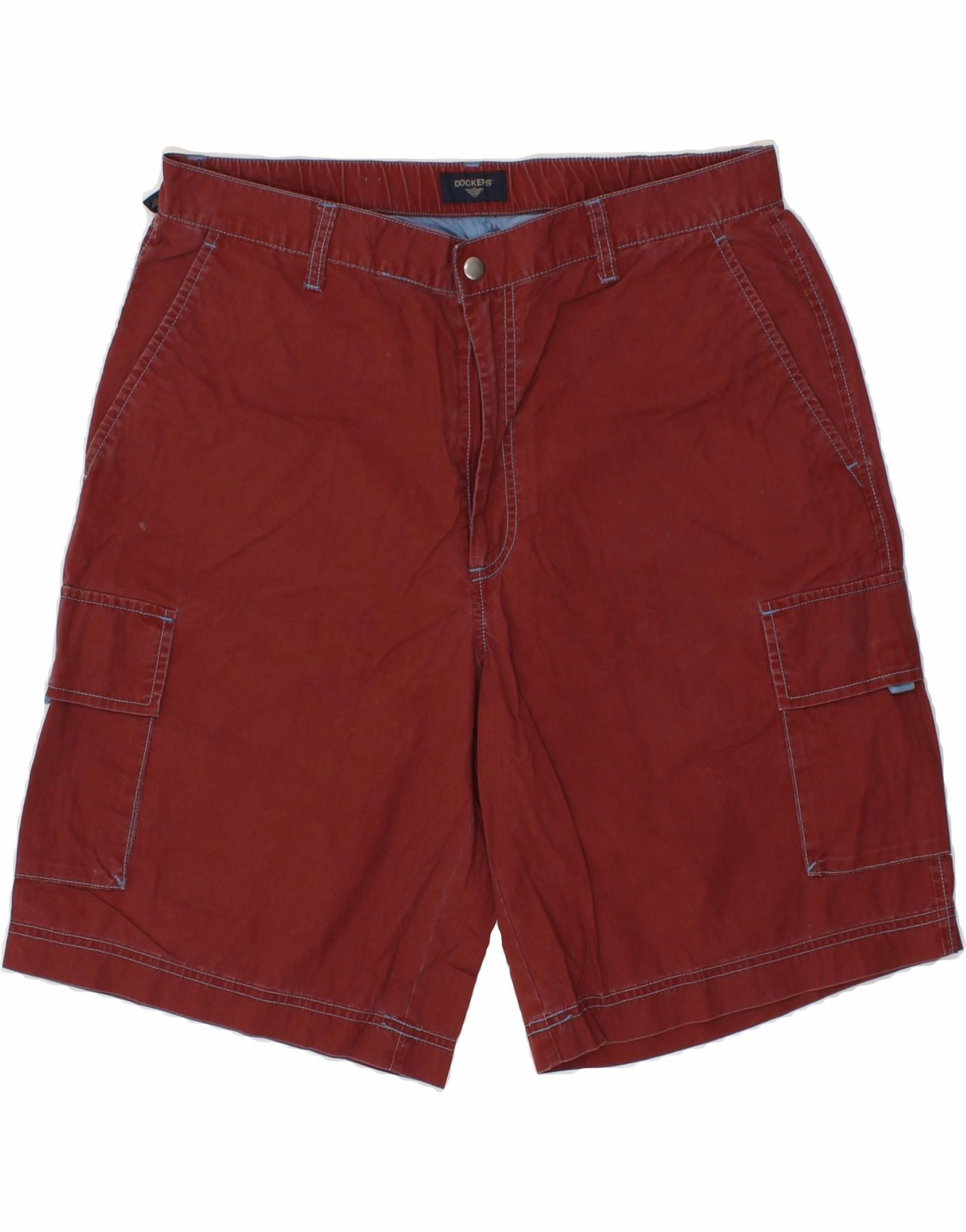 DOCKERS Mens Relaxed Fit Cargo Shorts W34 Large Burgundy Cotton Convertible Length