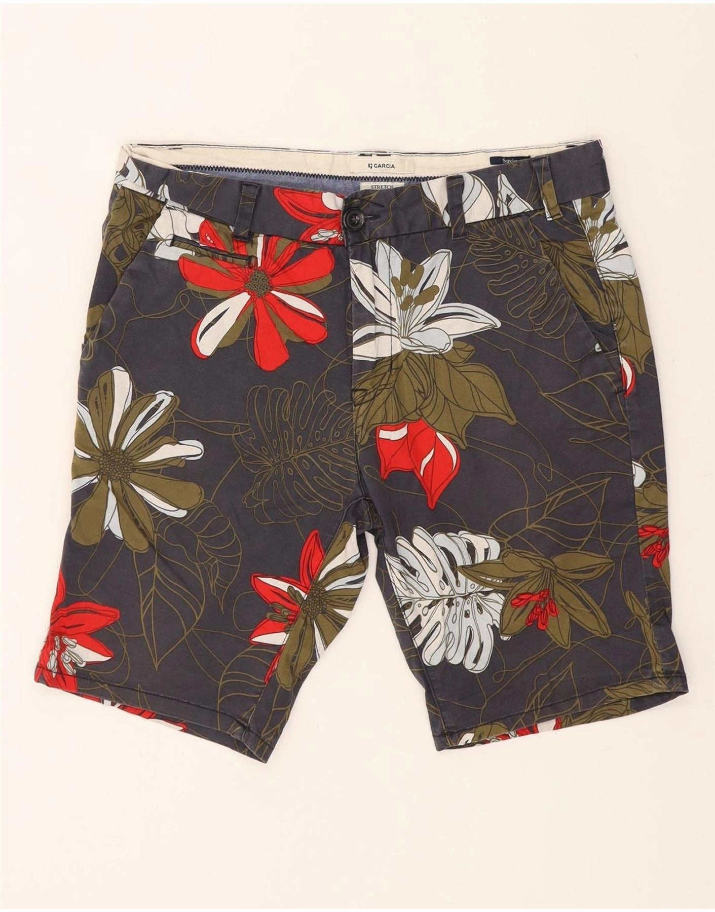 Underwear GARCIA Mens Chino Shorts Medium W34  Navy Blue Floral Cotton
